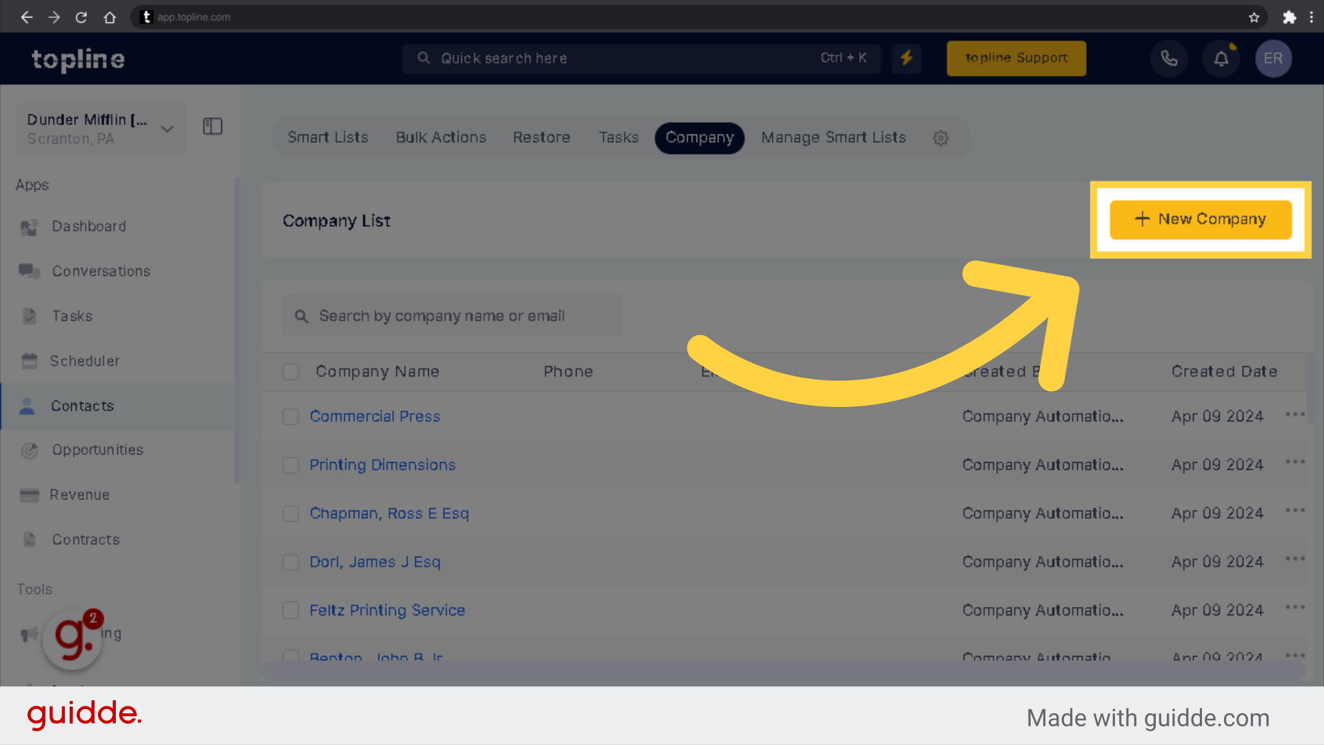 Click '+New Company'