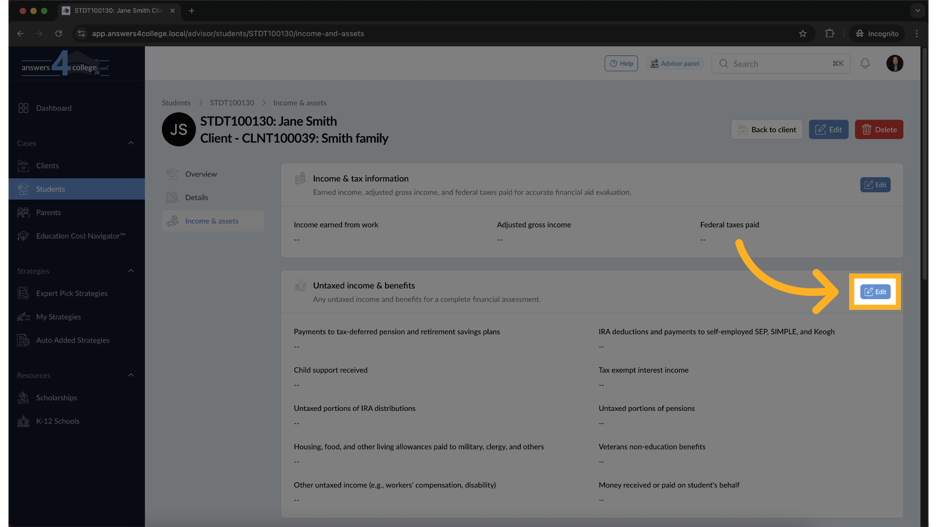 Edit Financial Information