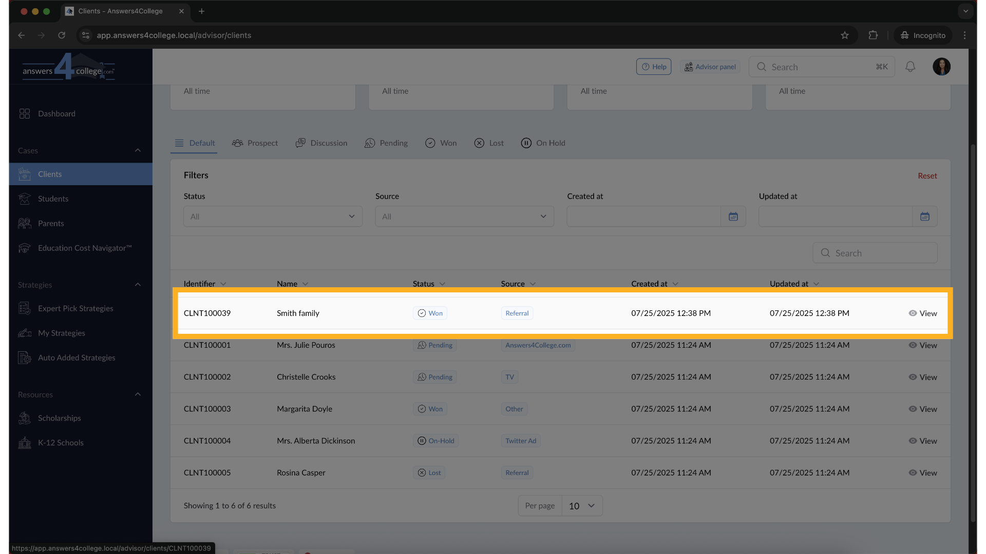 Select a Client to Work With