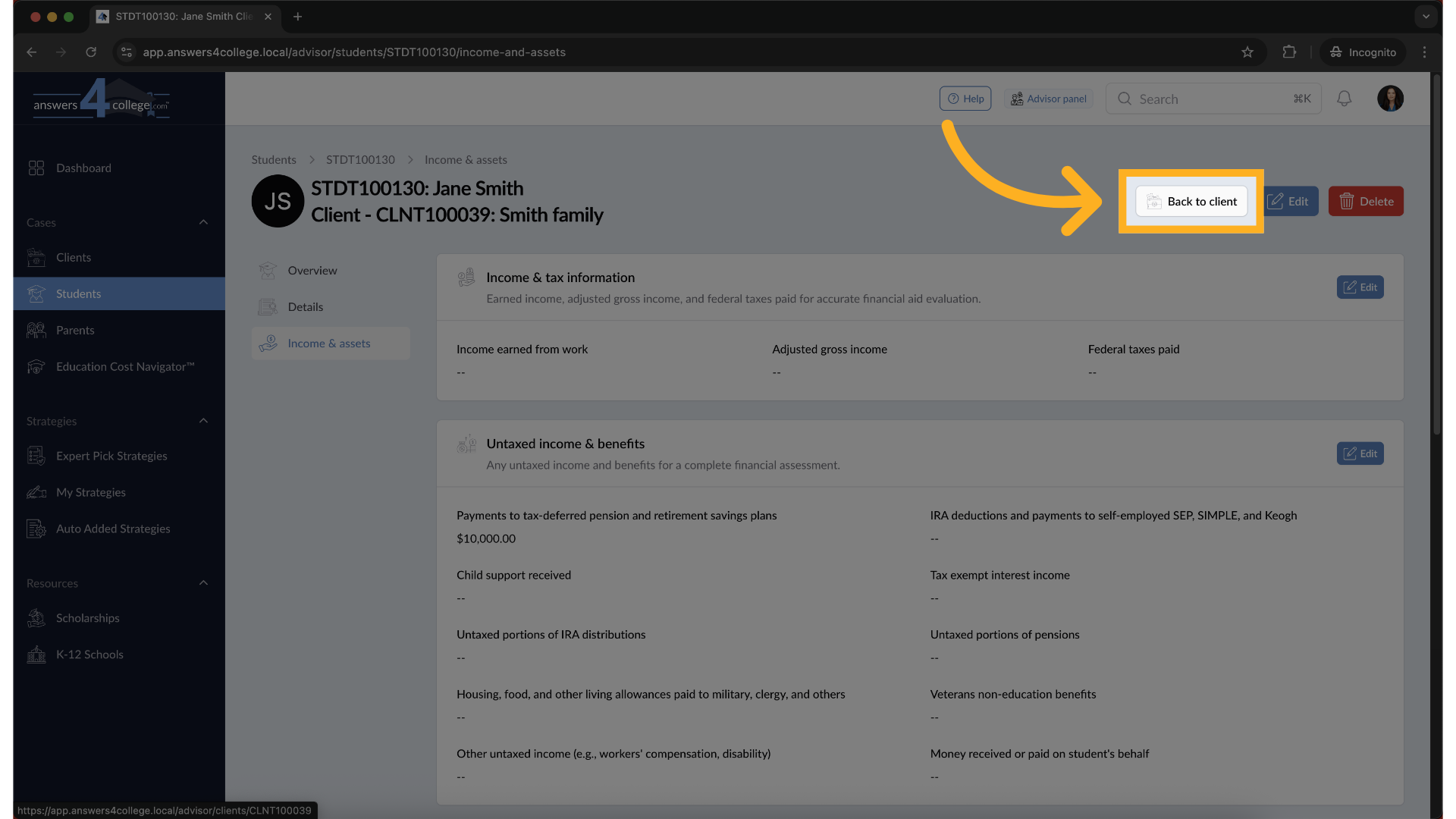 Return to the Main Client View