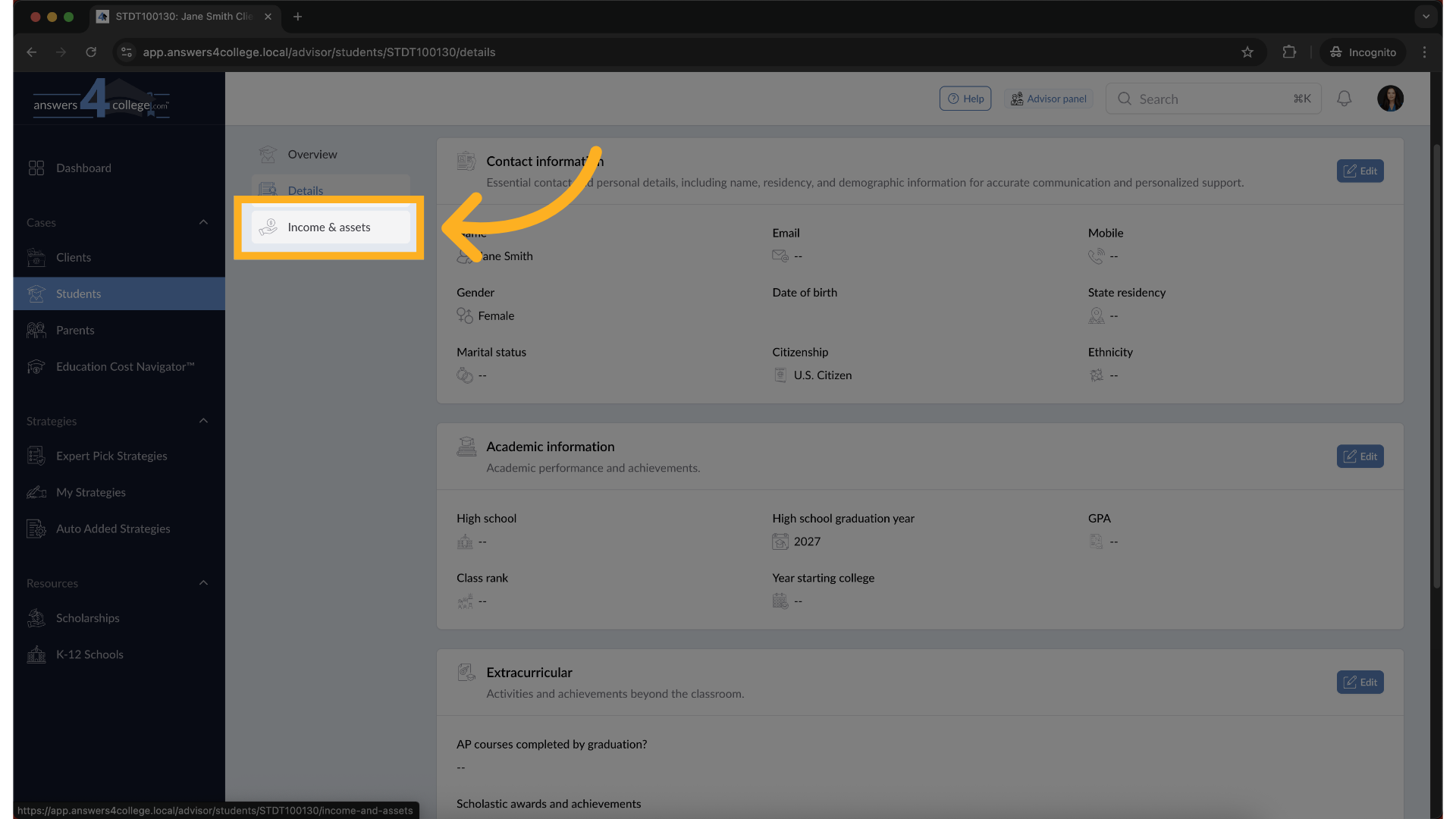Navigate to Income & Assets