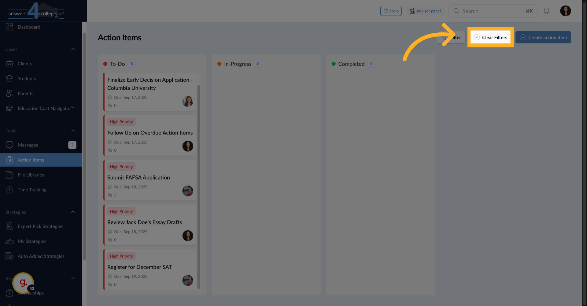 Click 'Clear Filters'