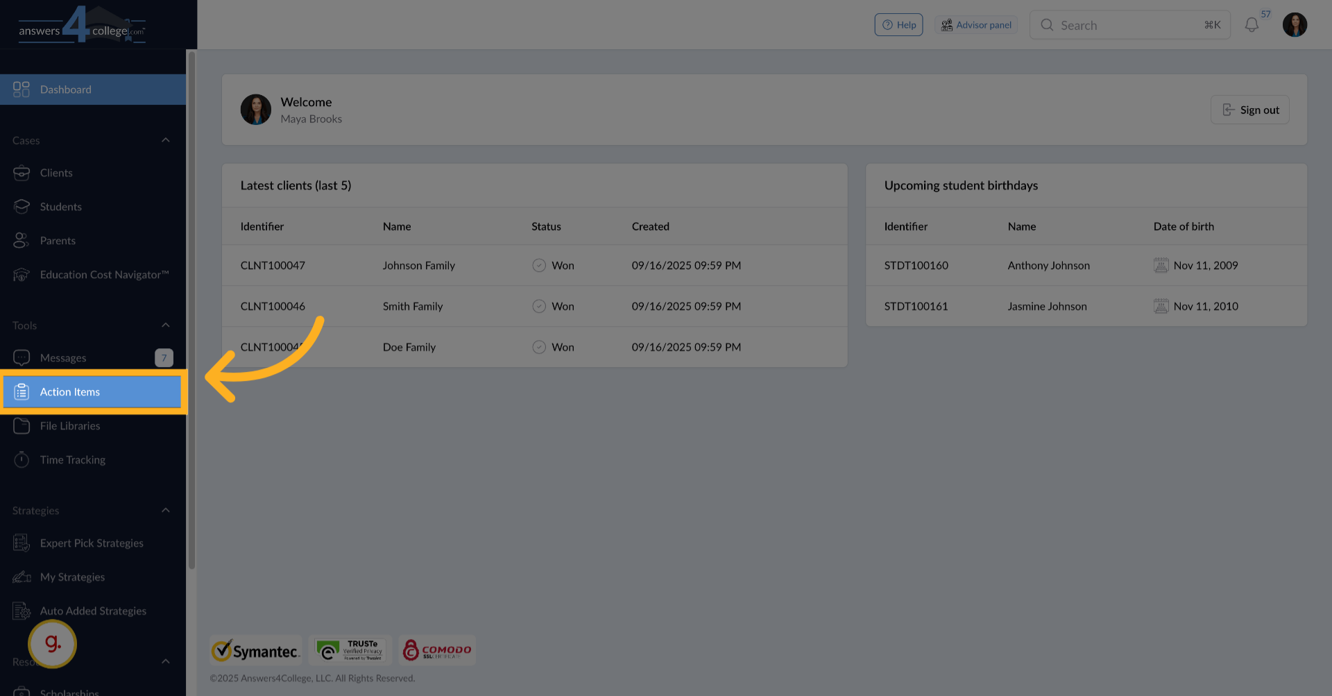 Finding Action Items in the Menu