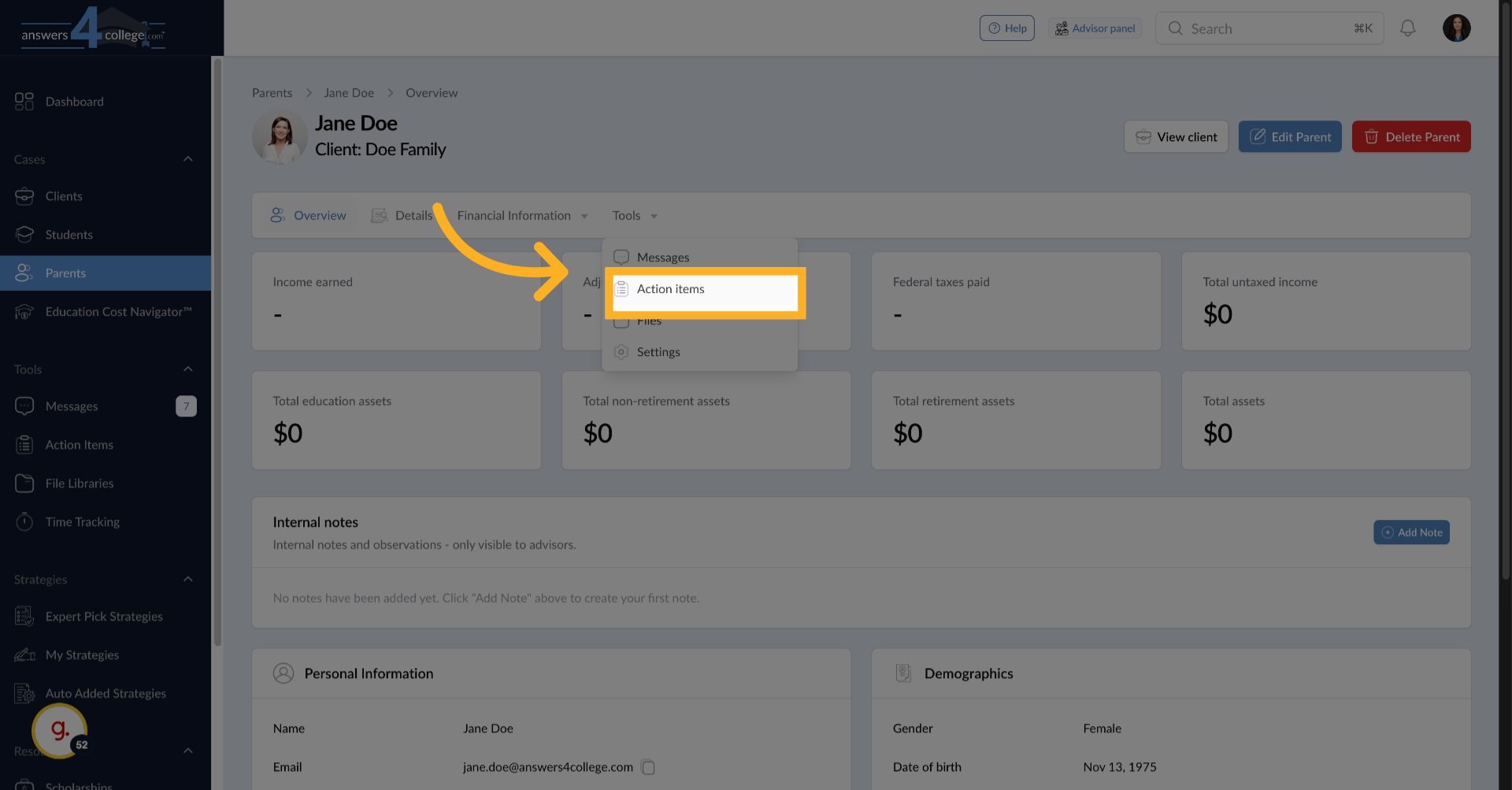 Click 'Action items'