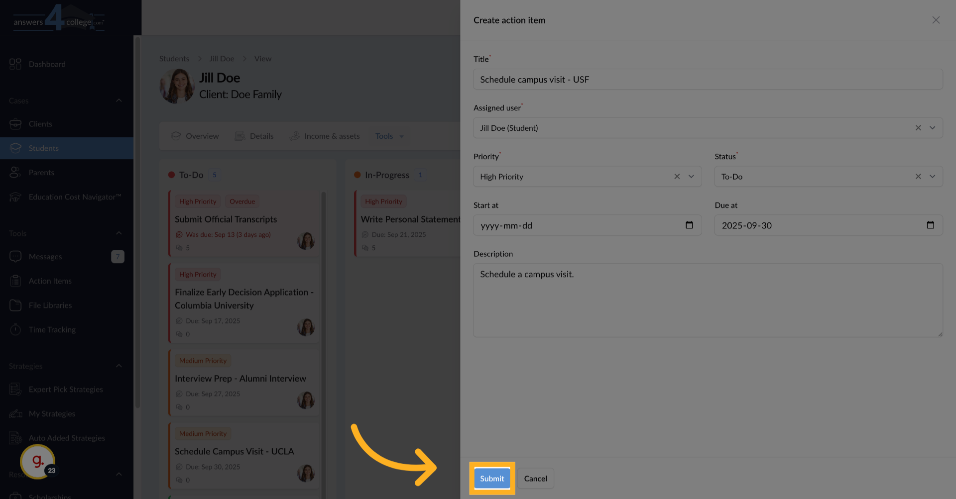 Submitting the Action Item