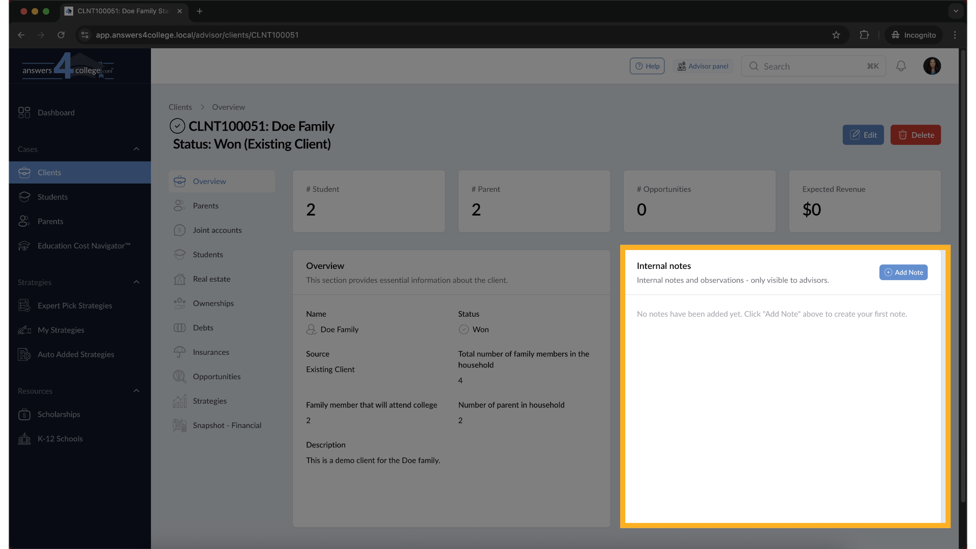 Locating the Internal Notes Section