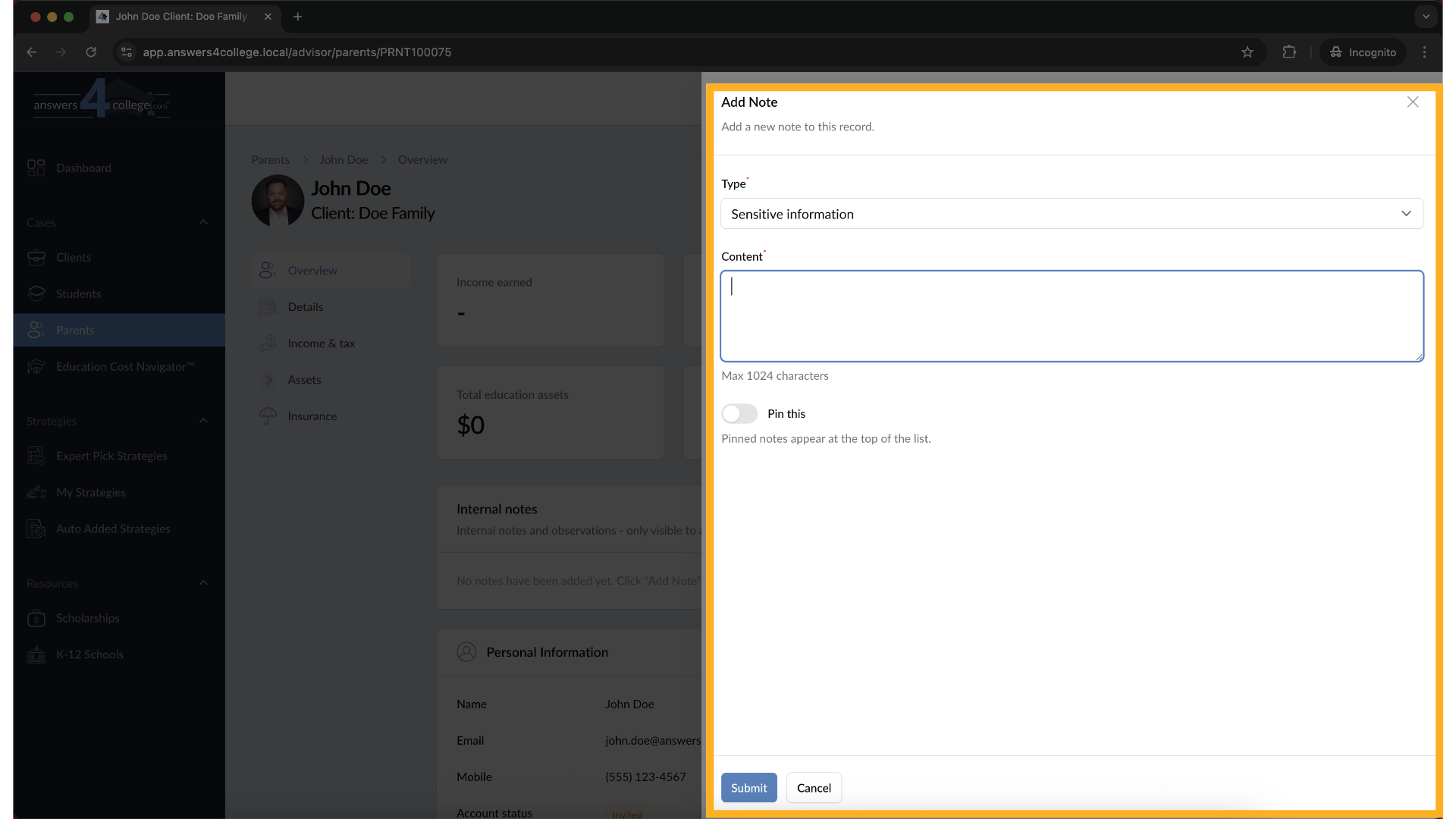 Completing the Parent Note