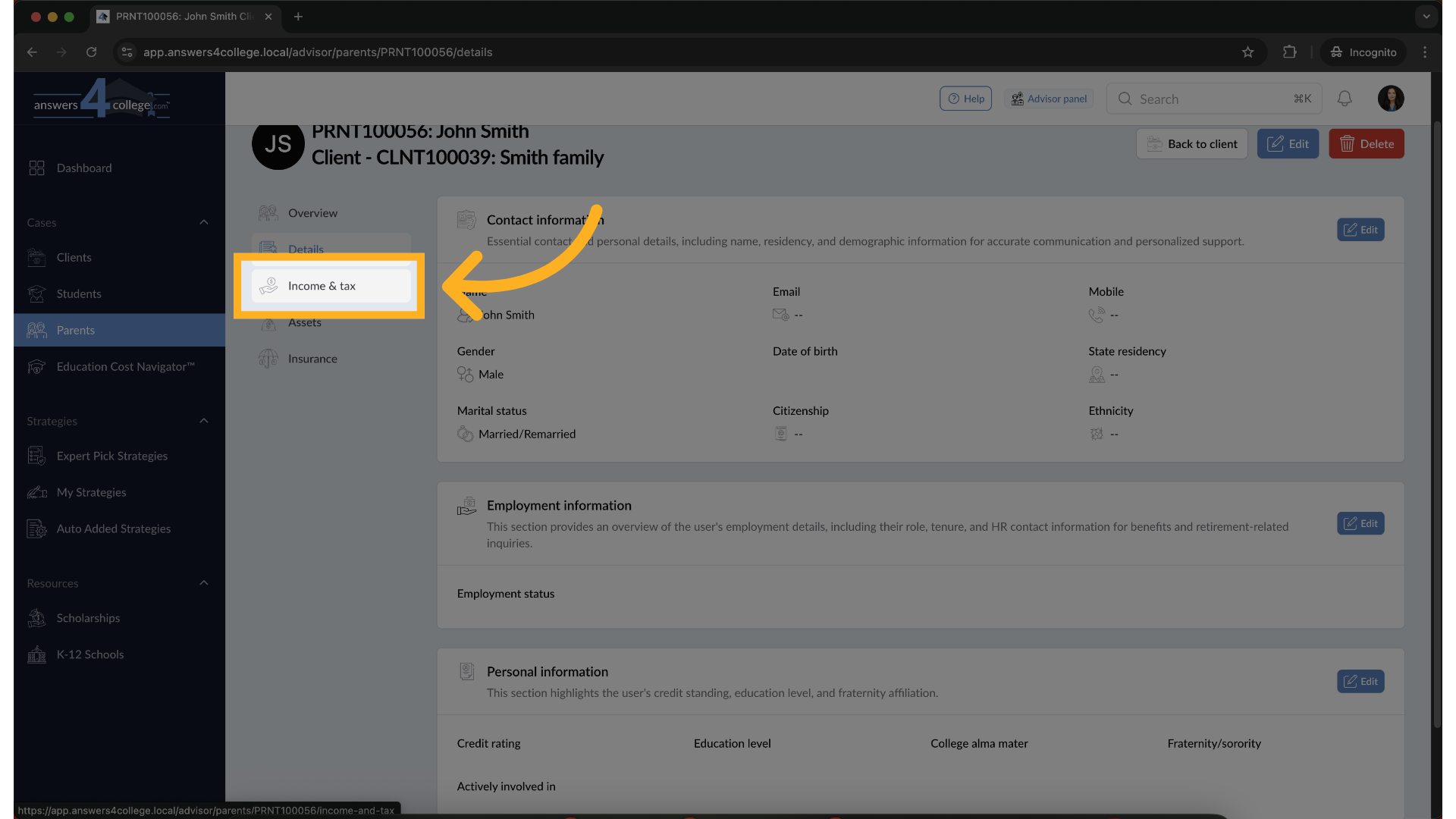 Navigate to the Income & Tax Section