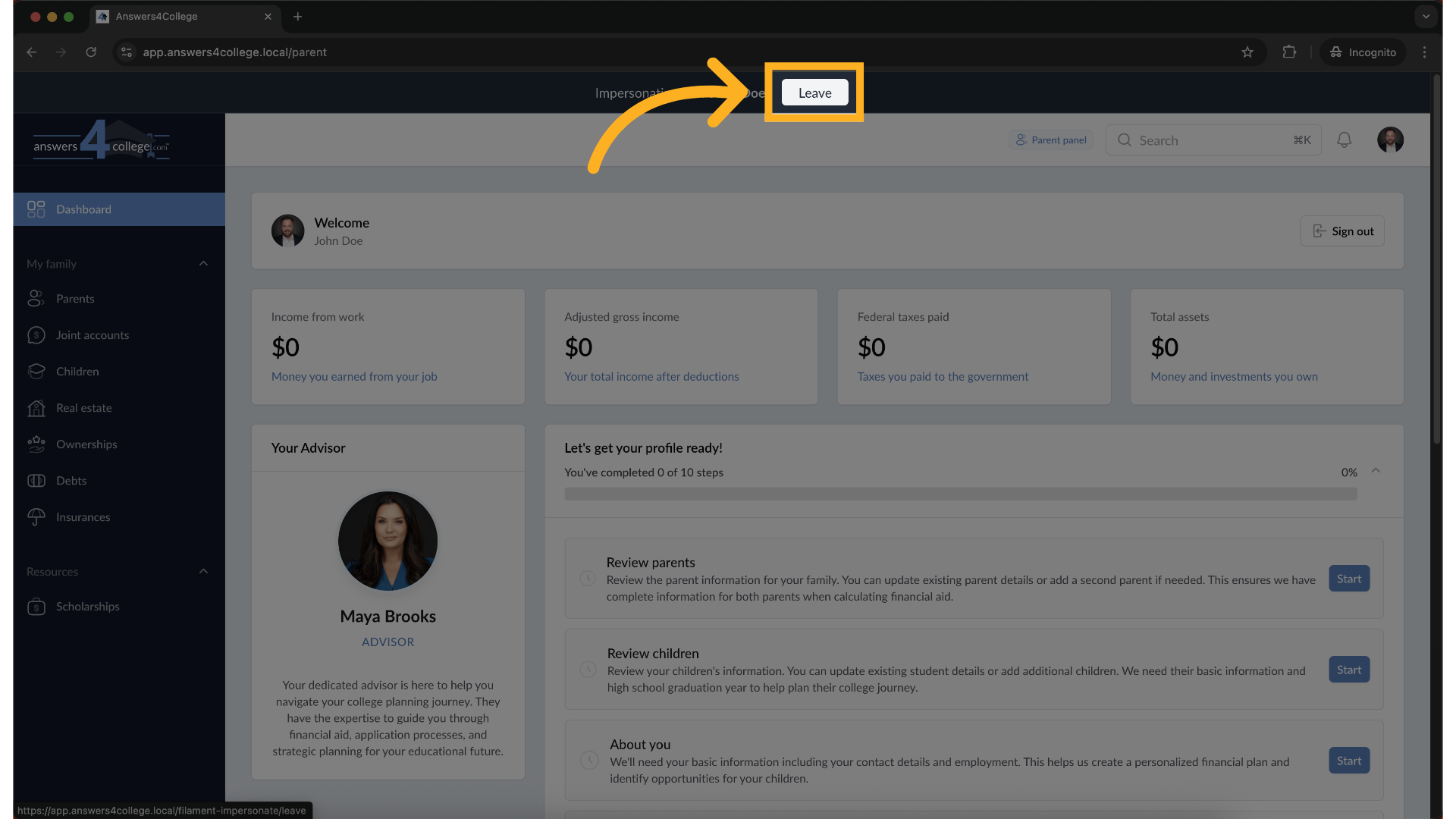 Returning to Your Advisor View