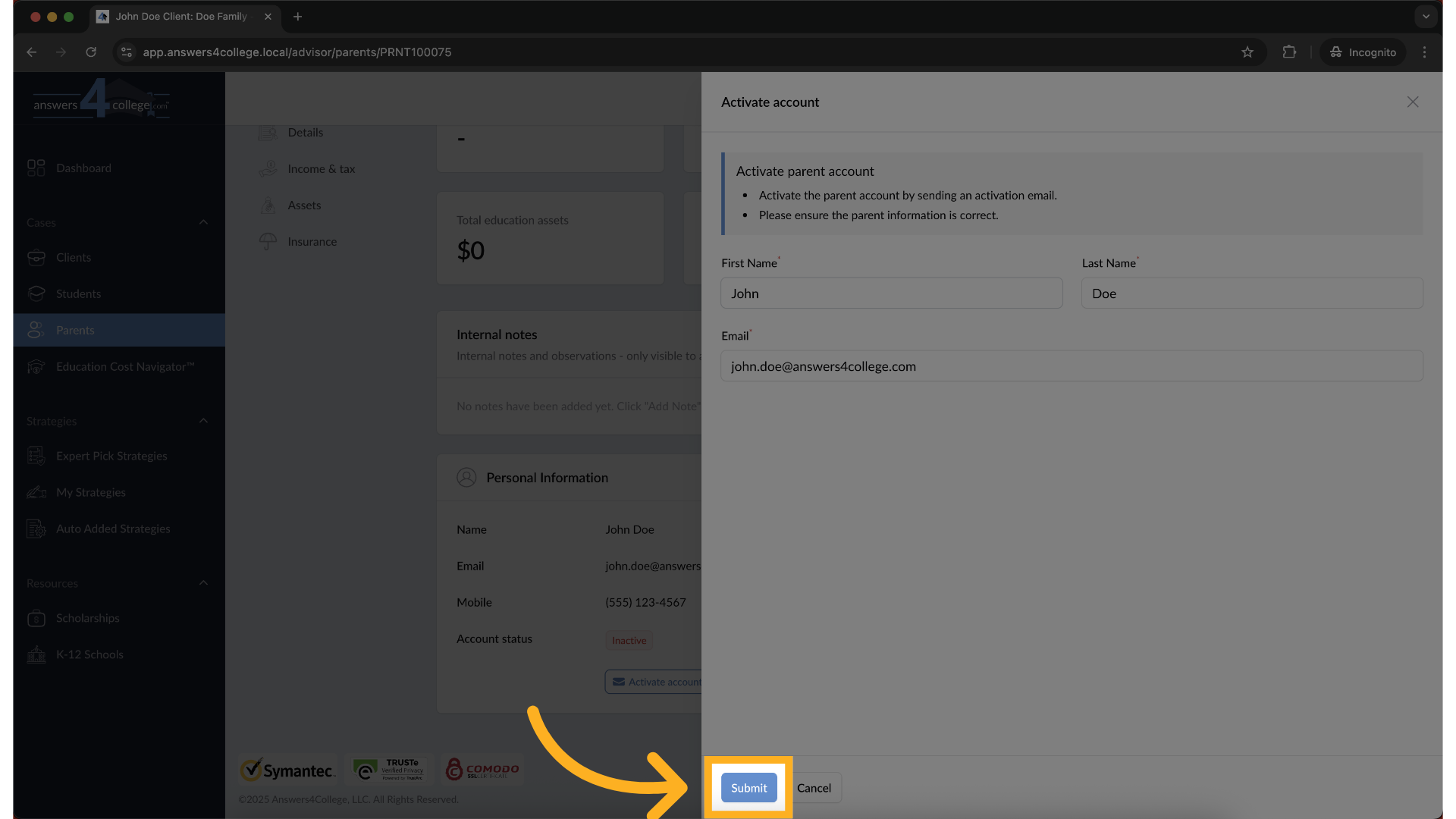 Submitting the Information