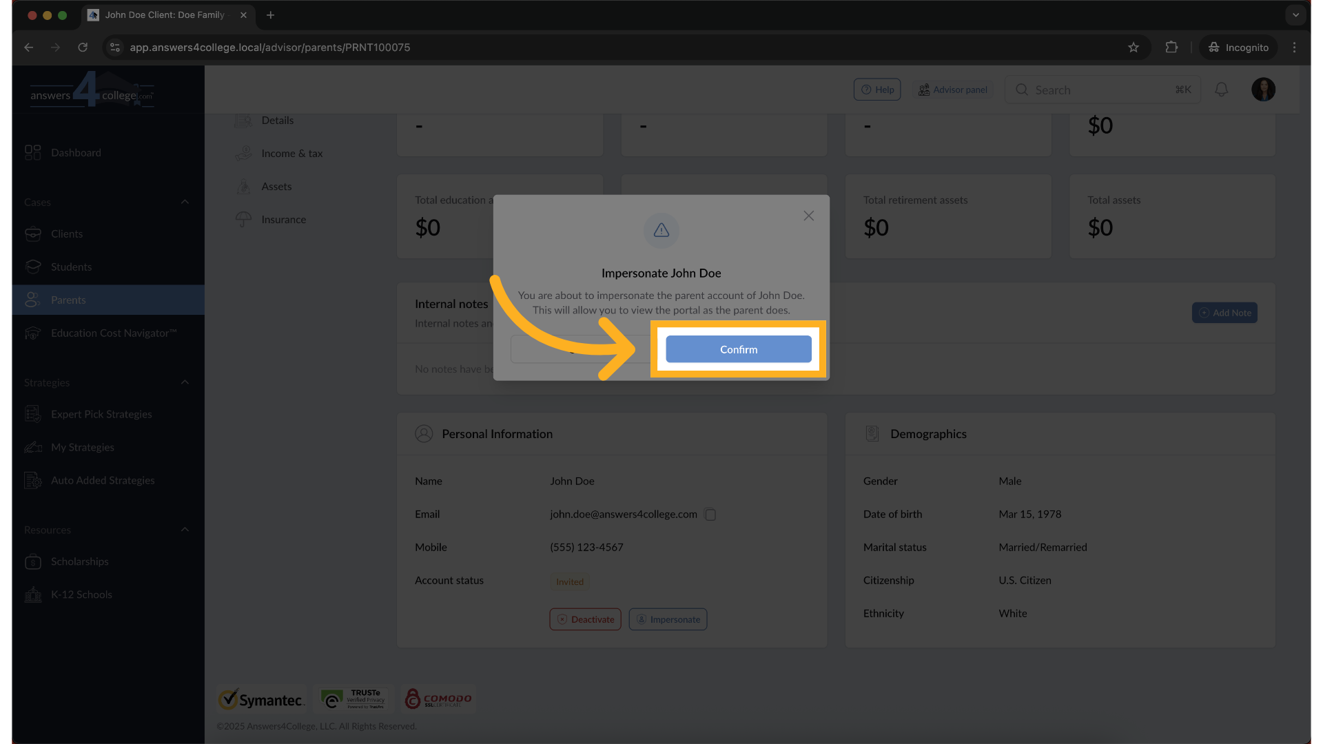Confirming Impersonation