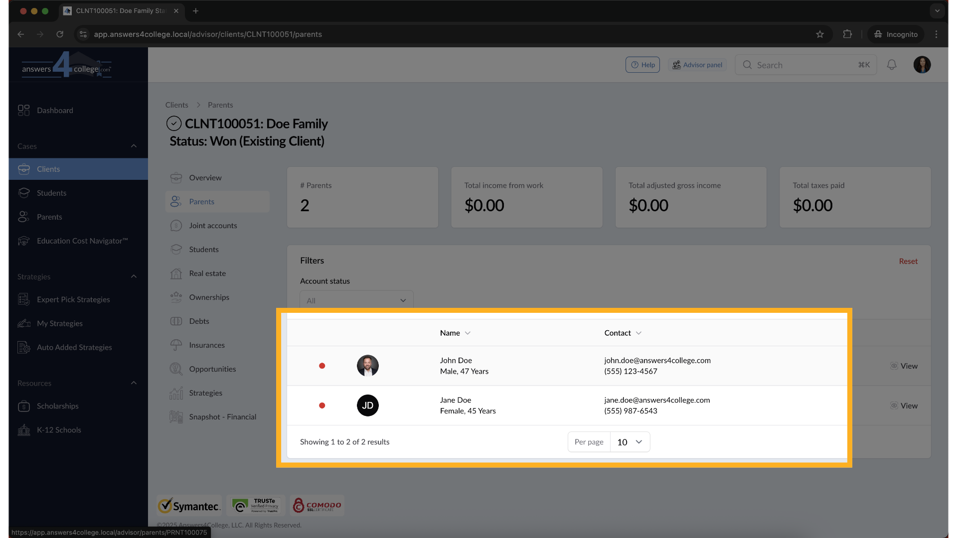 Reviewing Account Statuses