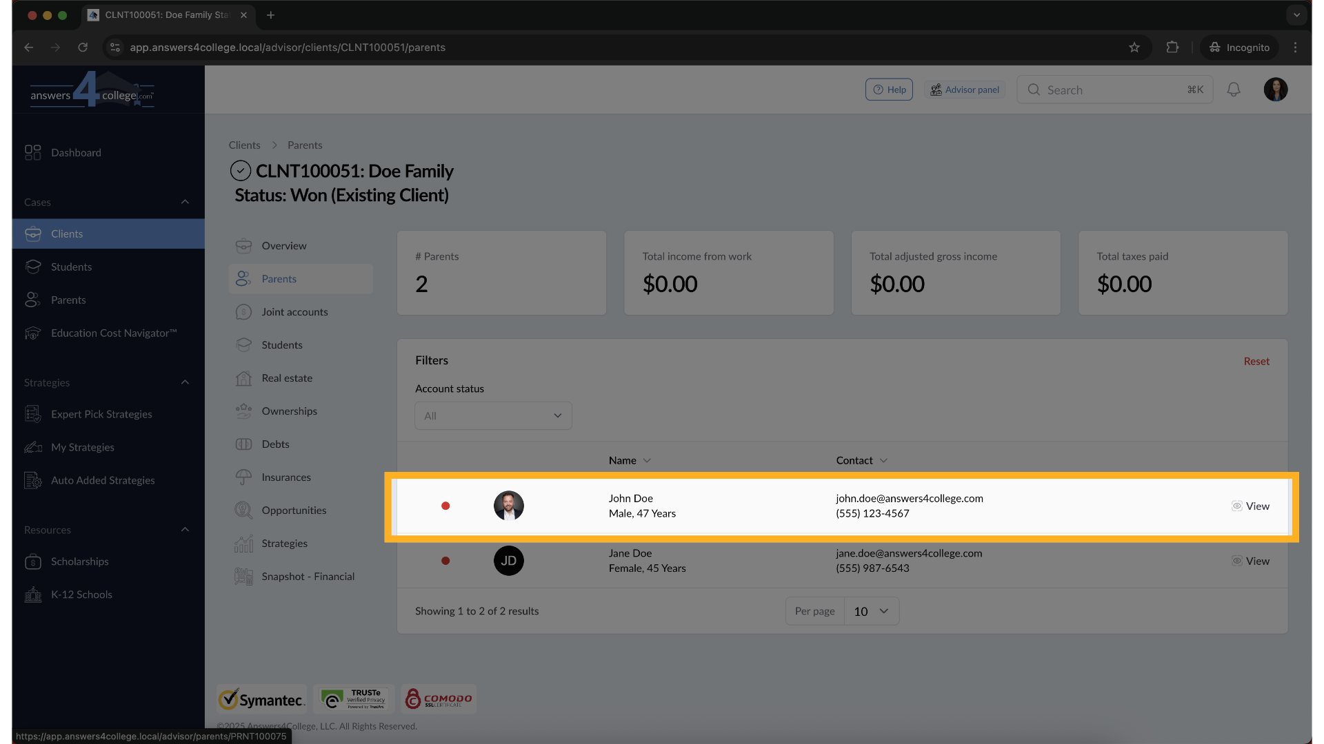 Accessing the Parent Dashboard