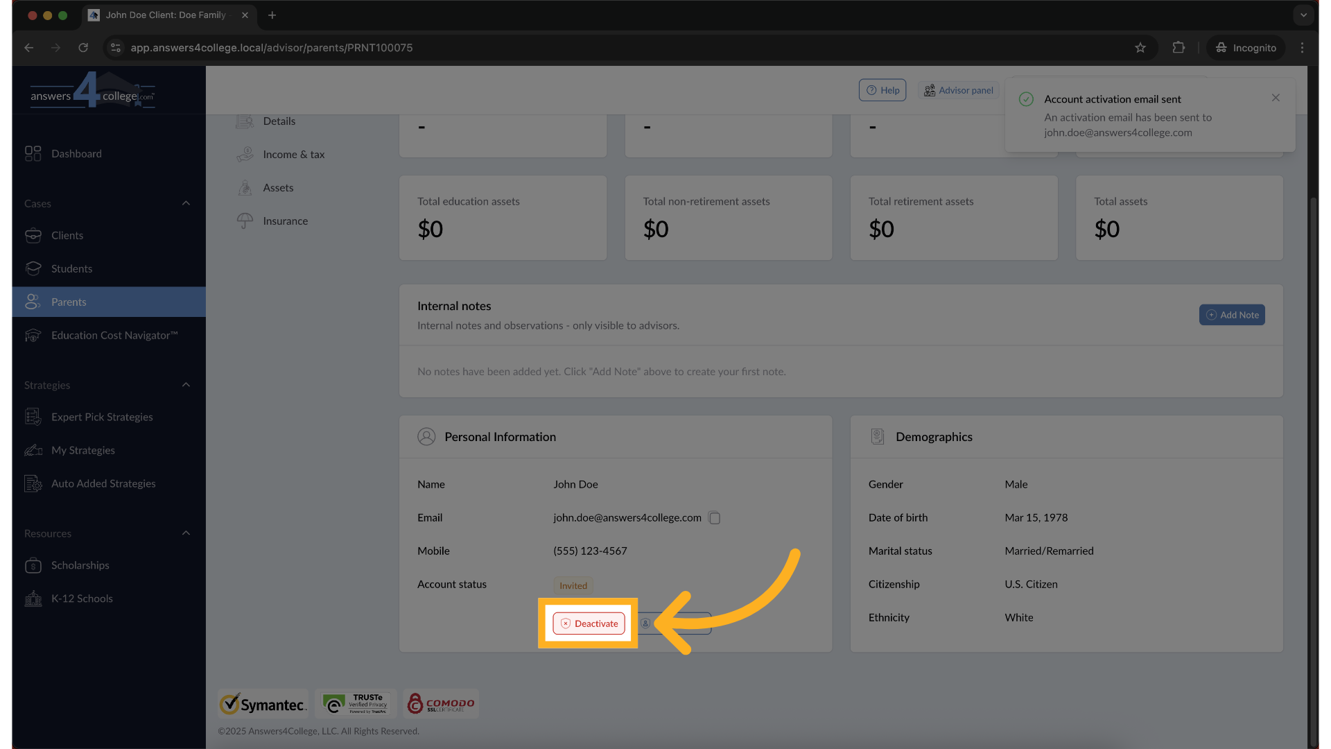 Deactivating an Account When Needed