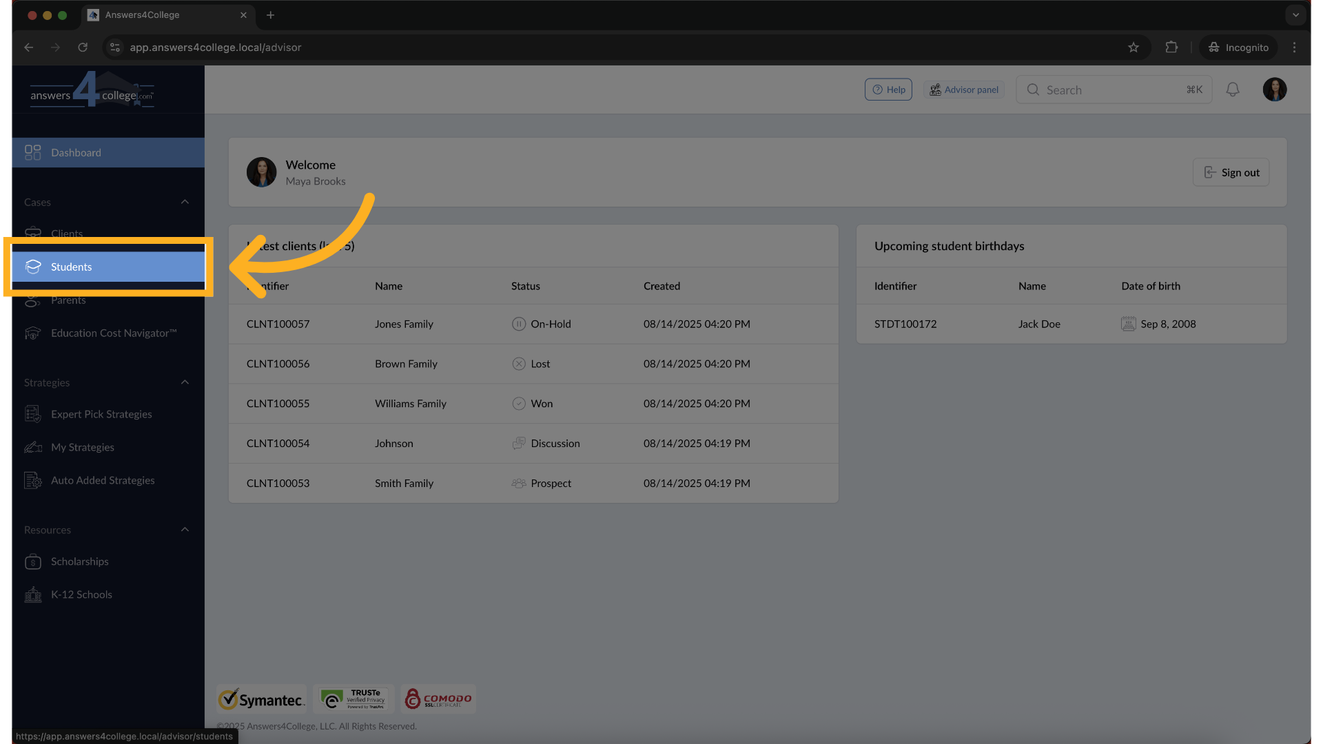 Navigating to Students