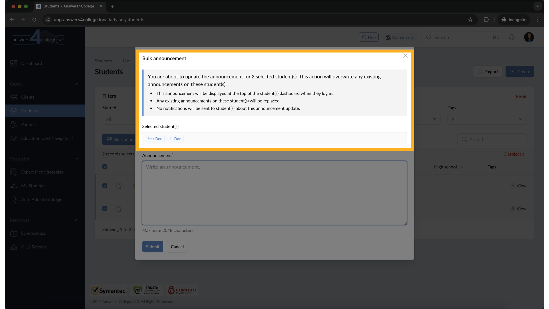 Reviewing Your Selection