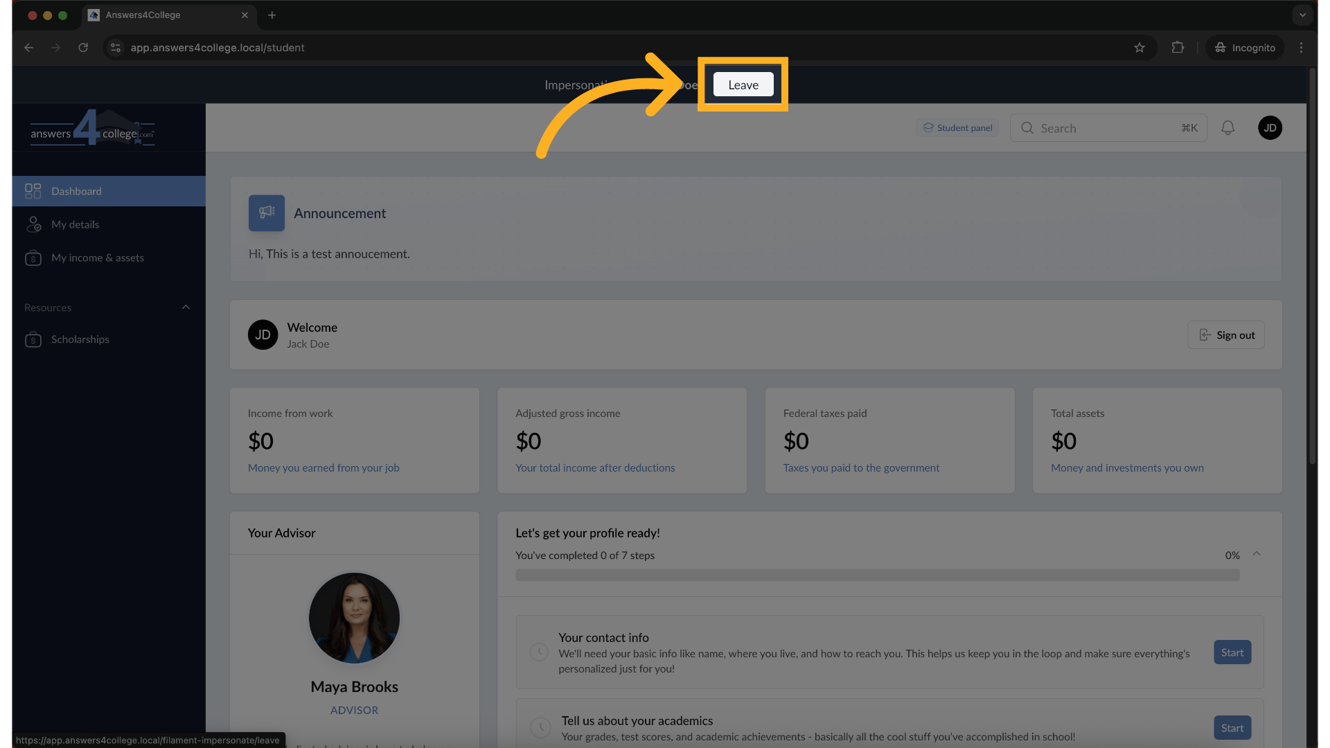 Returning to Advisor View