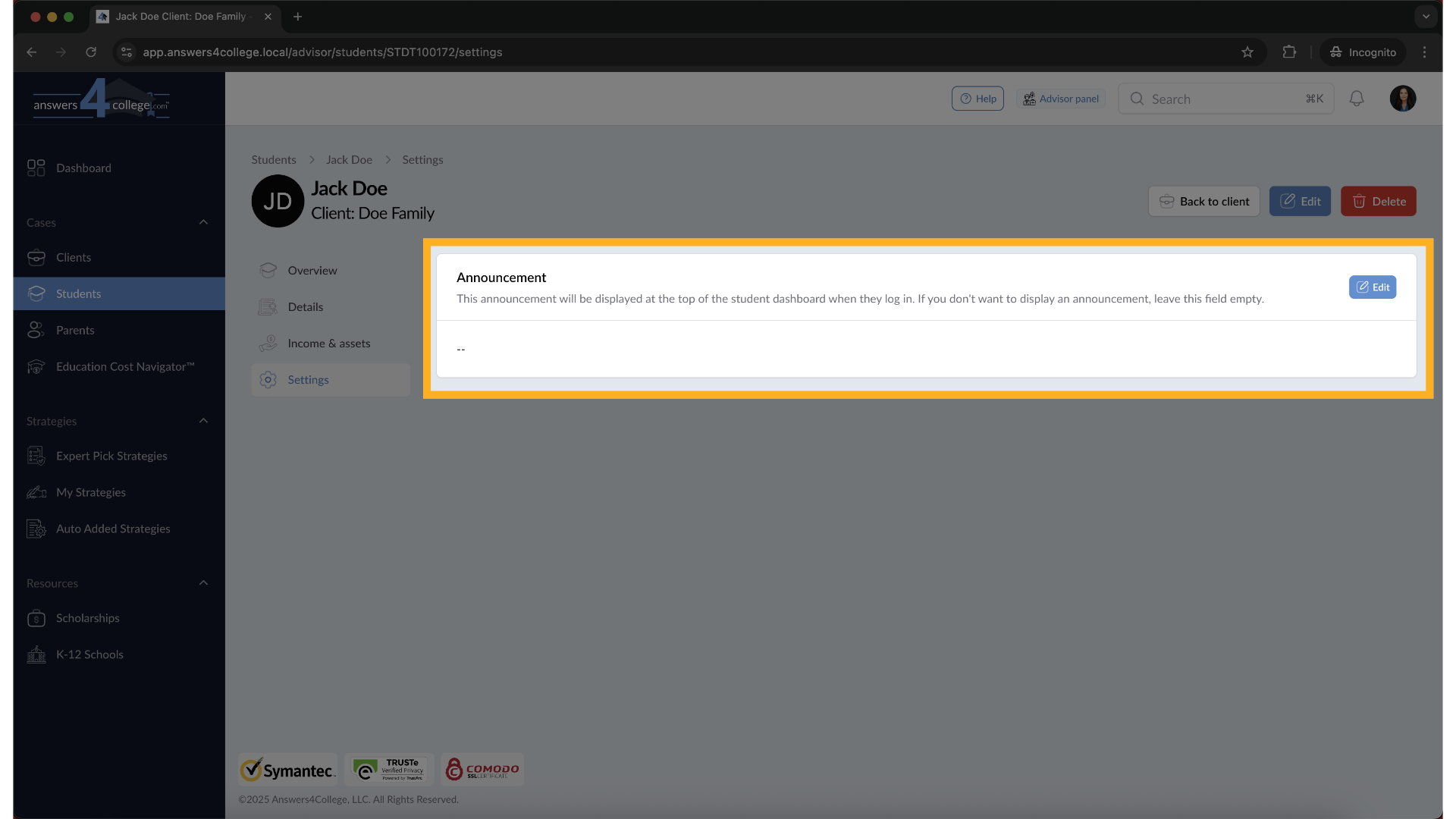 Locating the Announcement Section