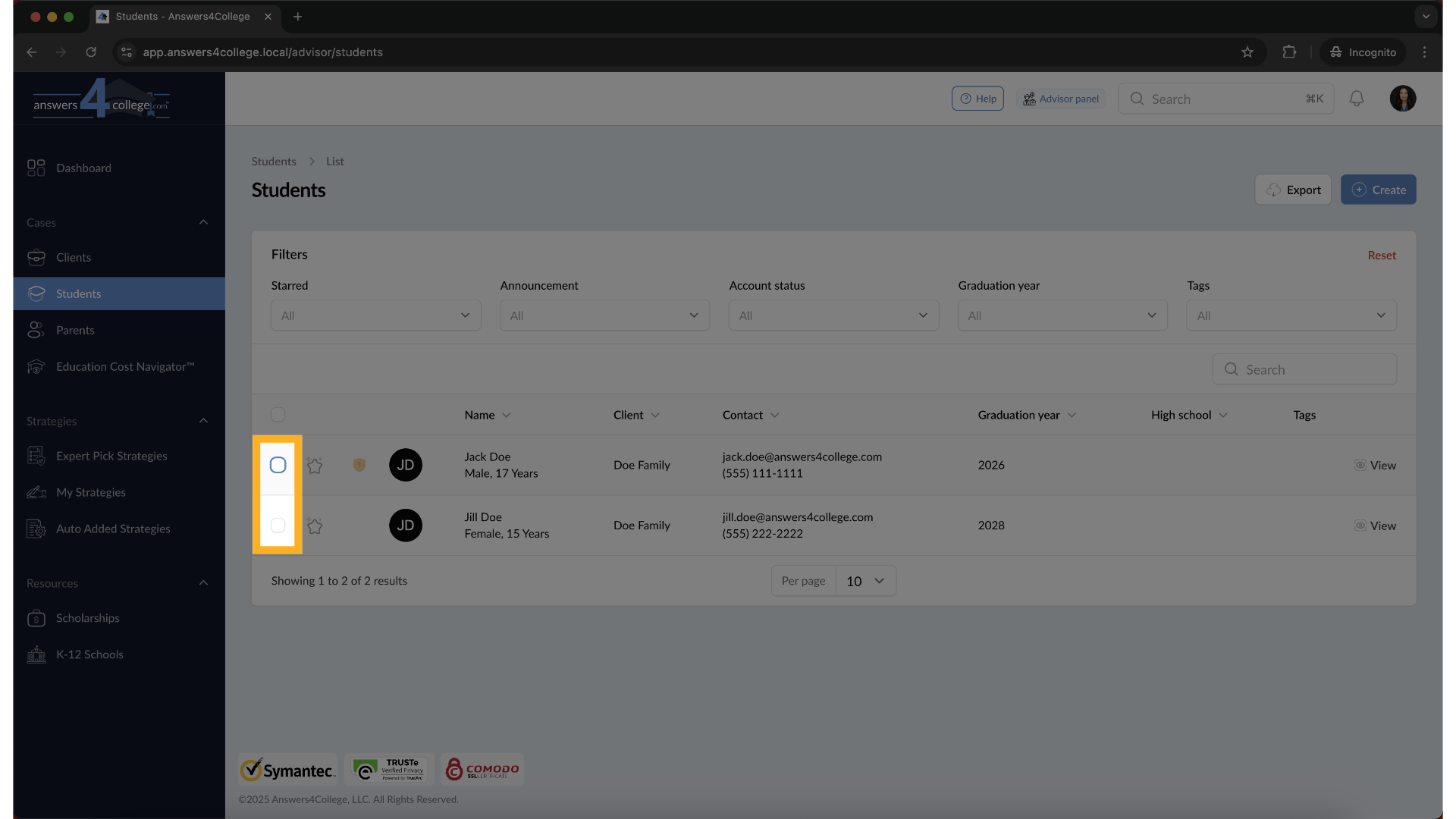 Selecting Multiple Students