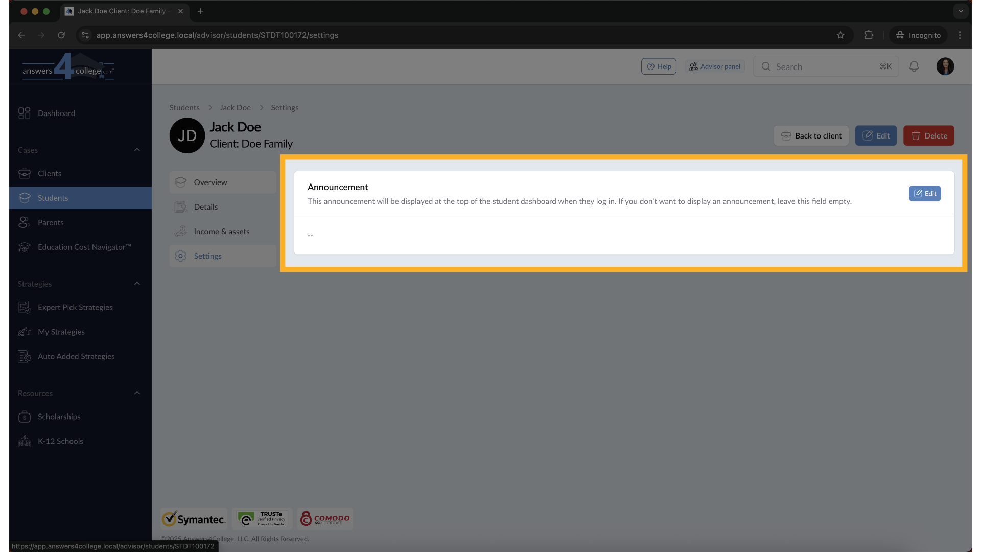 Announcement removed