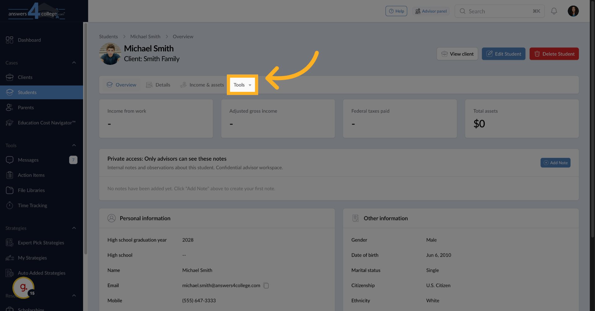 Accessing the Student's Files Section