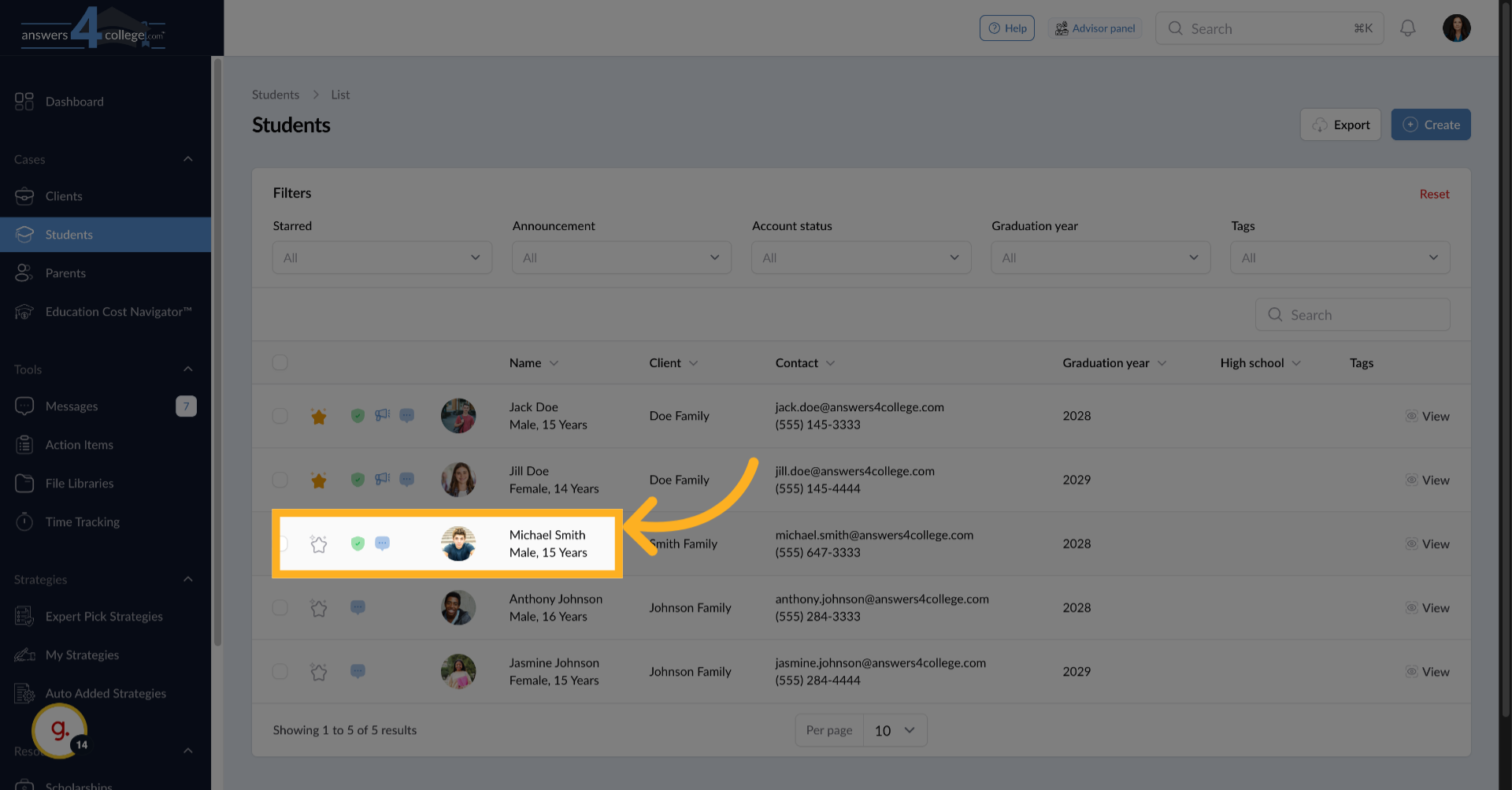 Selecting Your Student