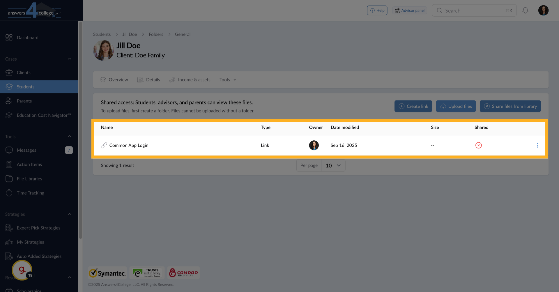 Viewing the Created Link