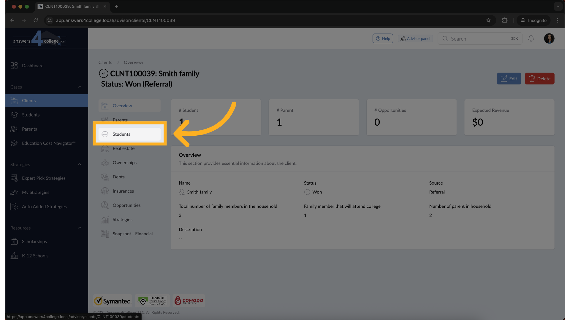 Head to the Students Section
