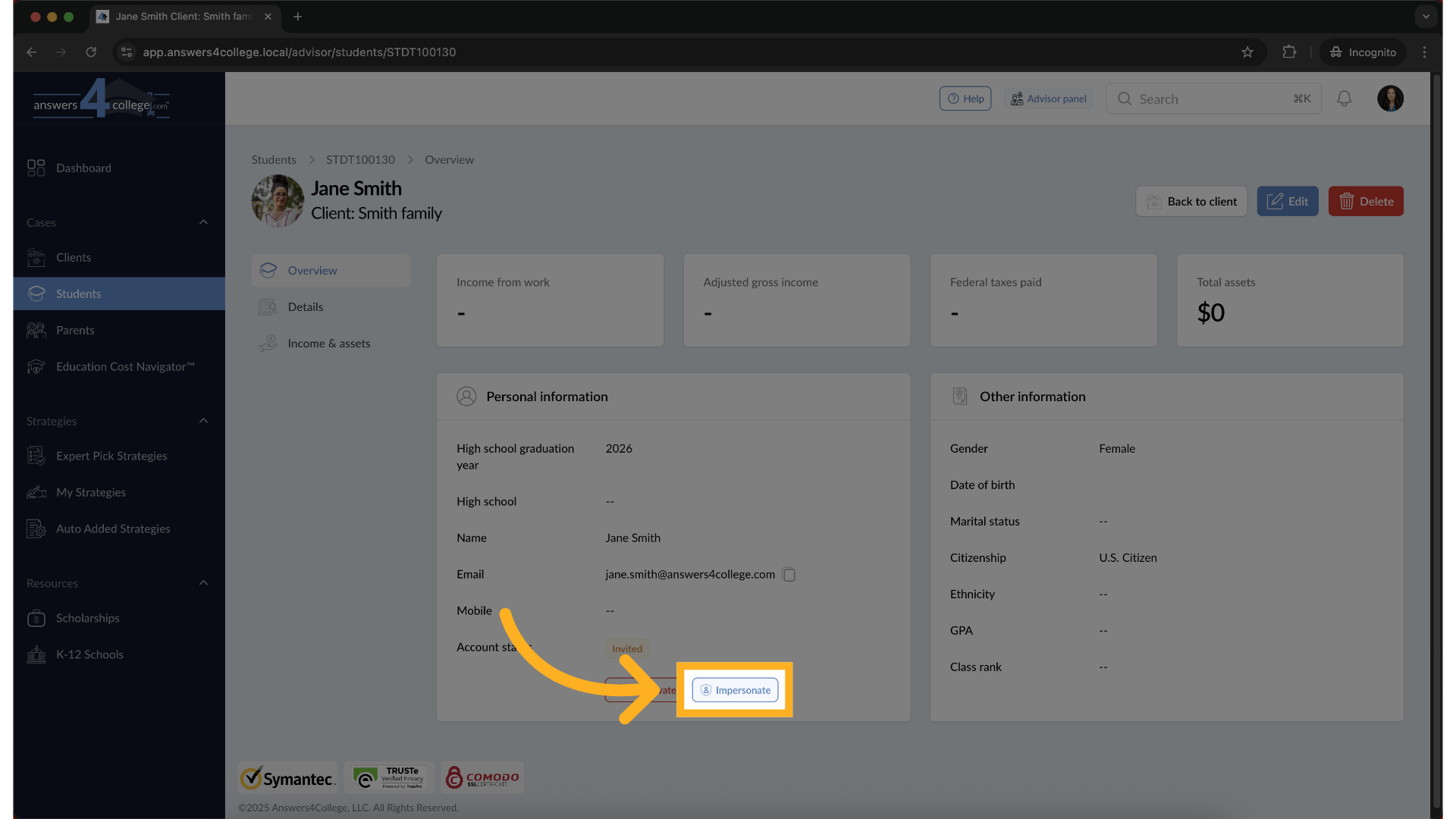 Impersonate a Student Account