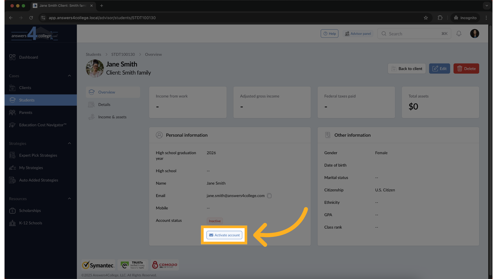 Activate the Student Account