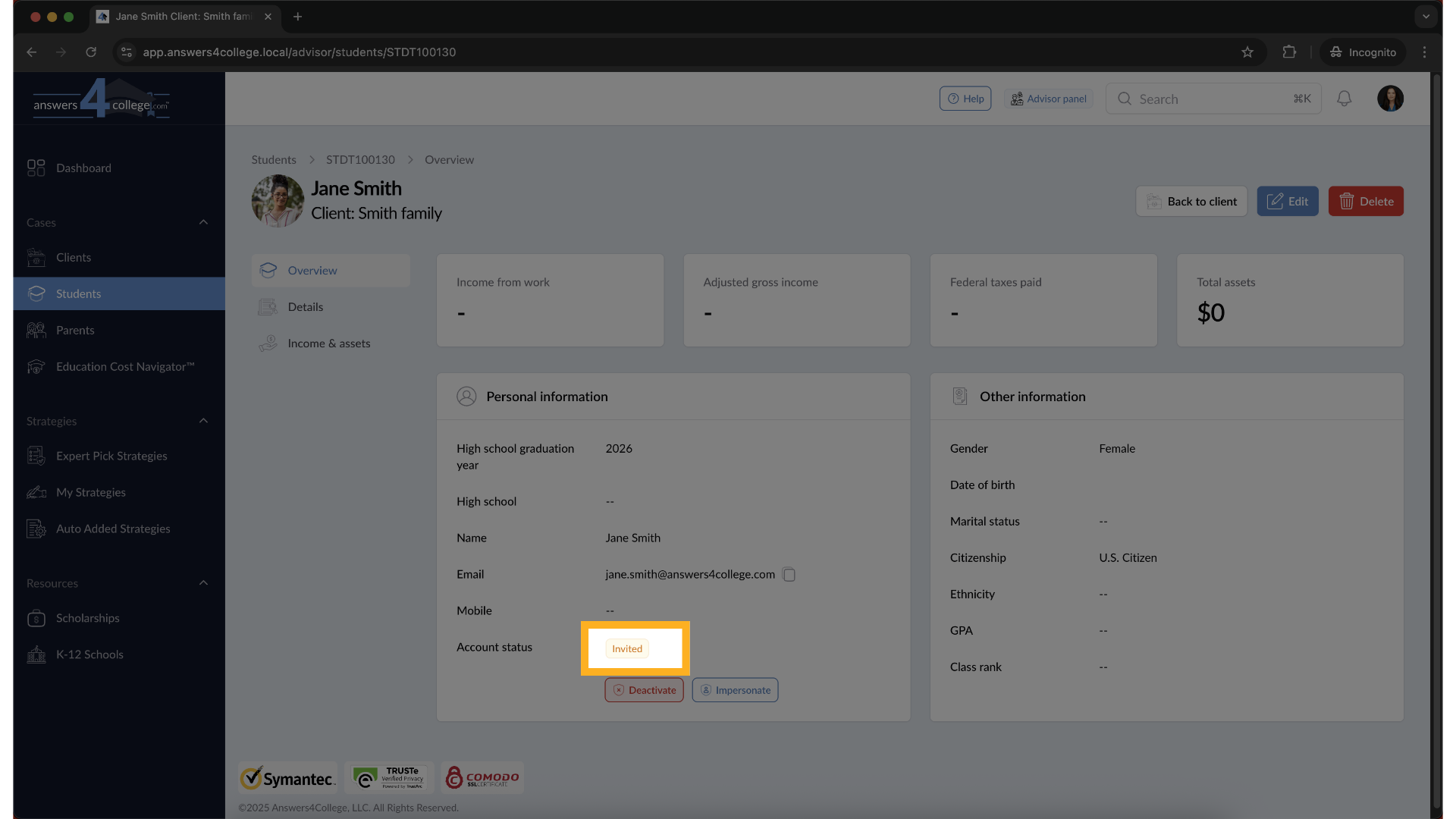 Account Status Updates to 'Invited'