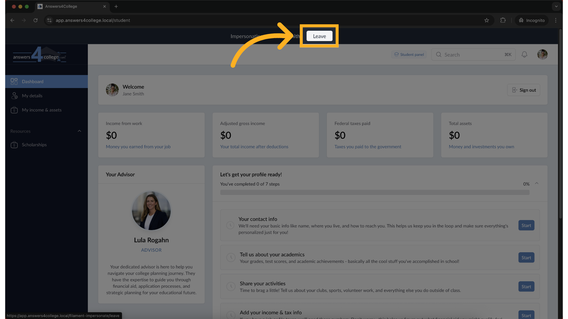 Exit Impersonation Mode