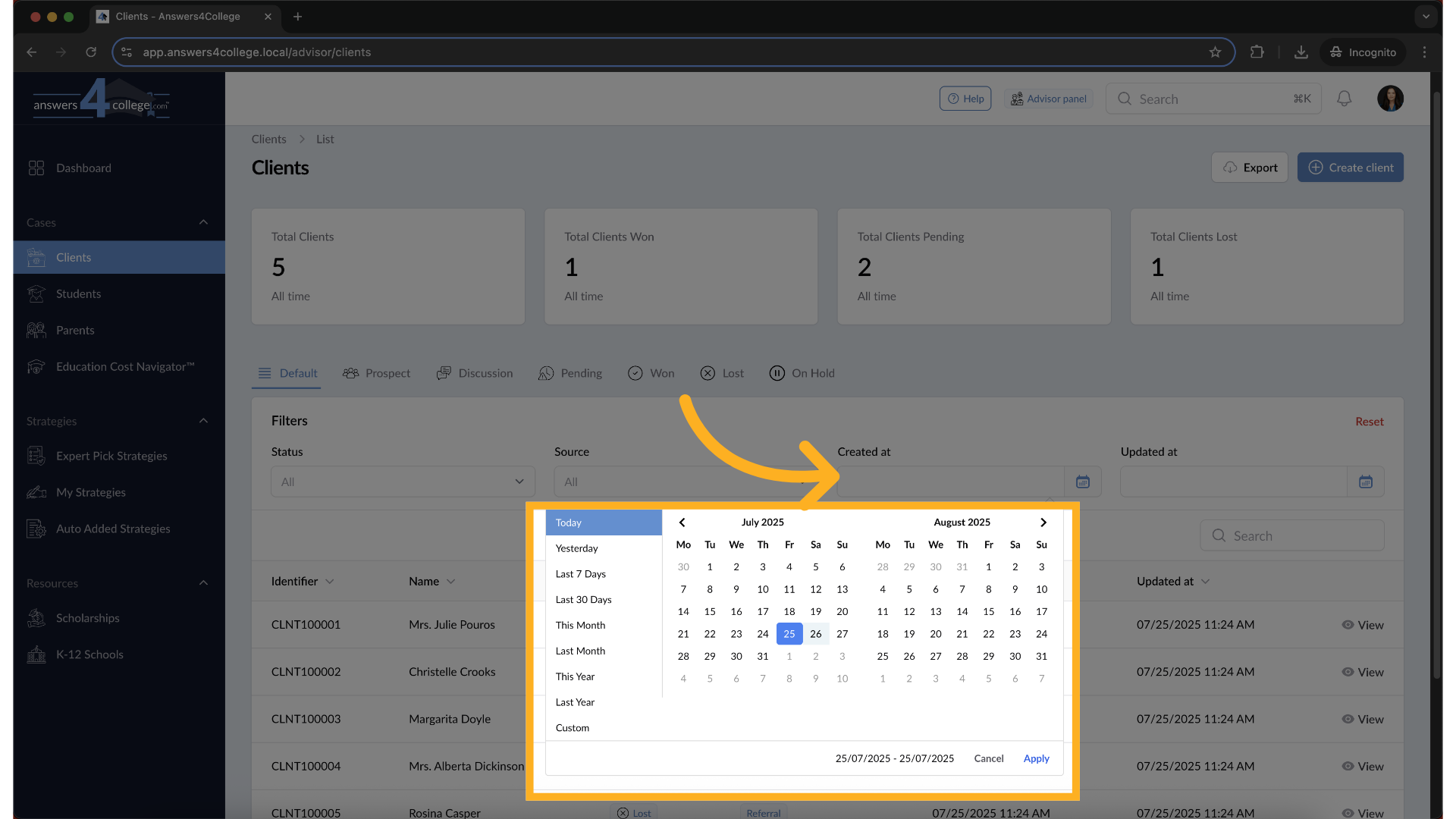 Filtering Your Client List