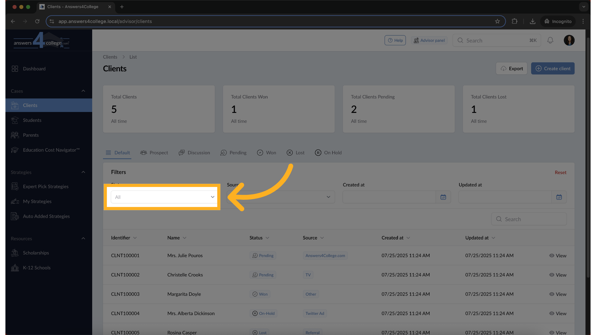Filtering Your Client List