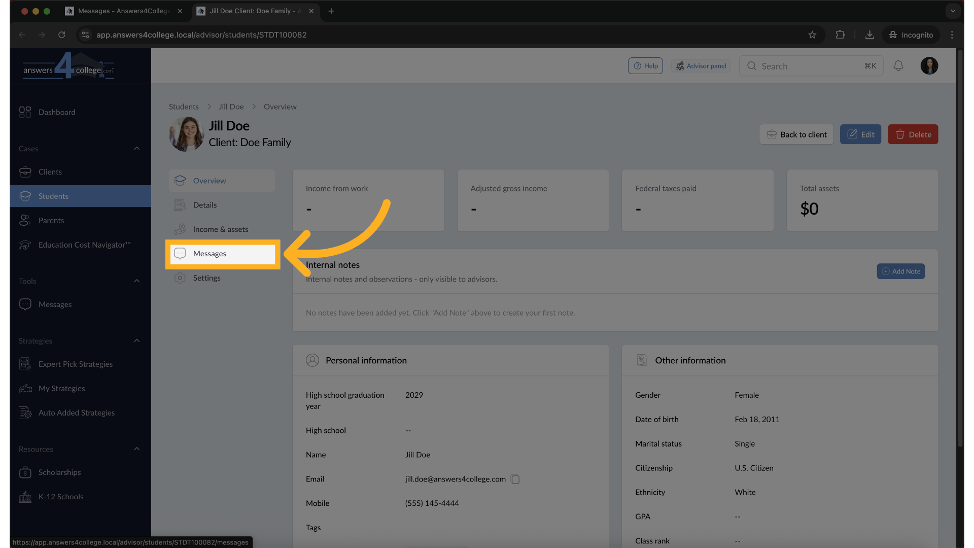 Accessing Messages from Student Pages