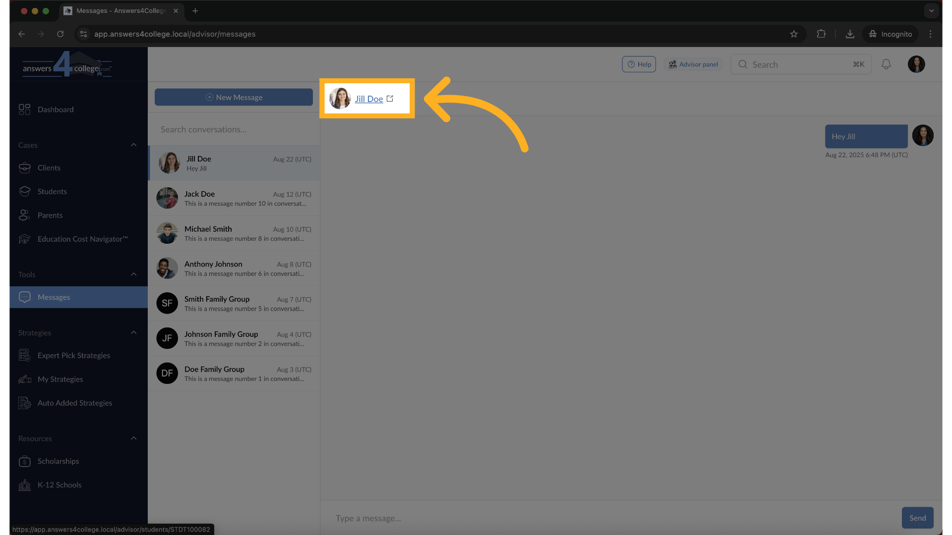 Navigating to profile page