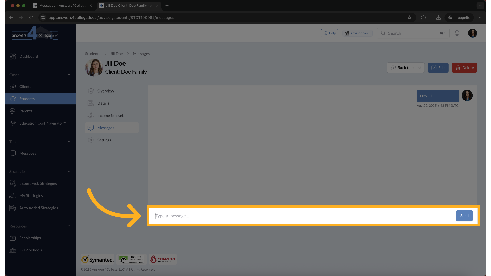 Quick Messaging from Profiles