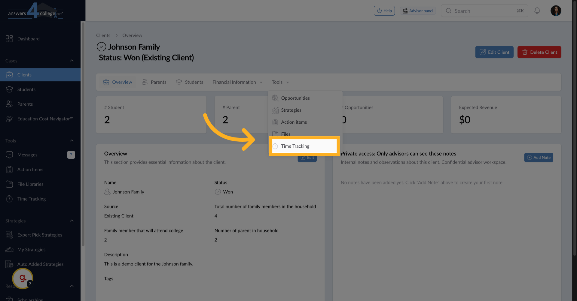 Click 'Time Tracking'