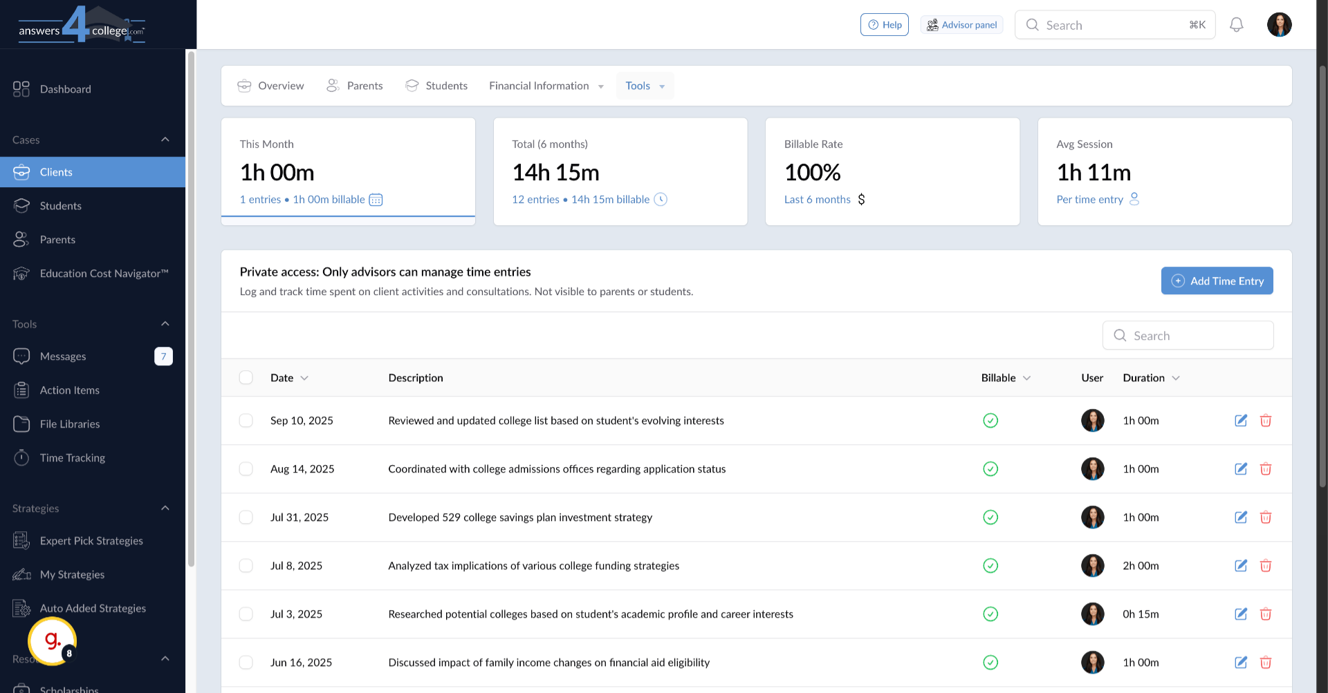 Reviewing Client Time Summary