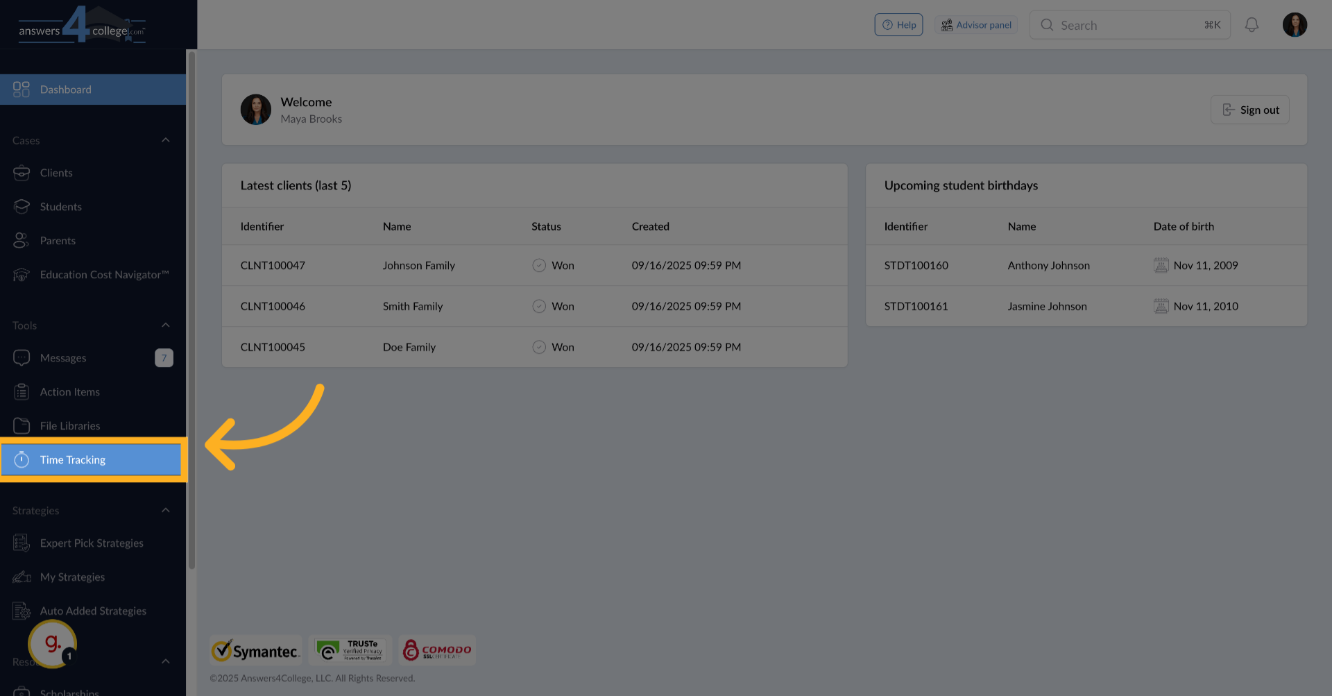 Navigating to Time Tracking