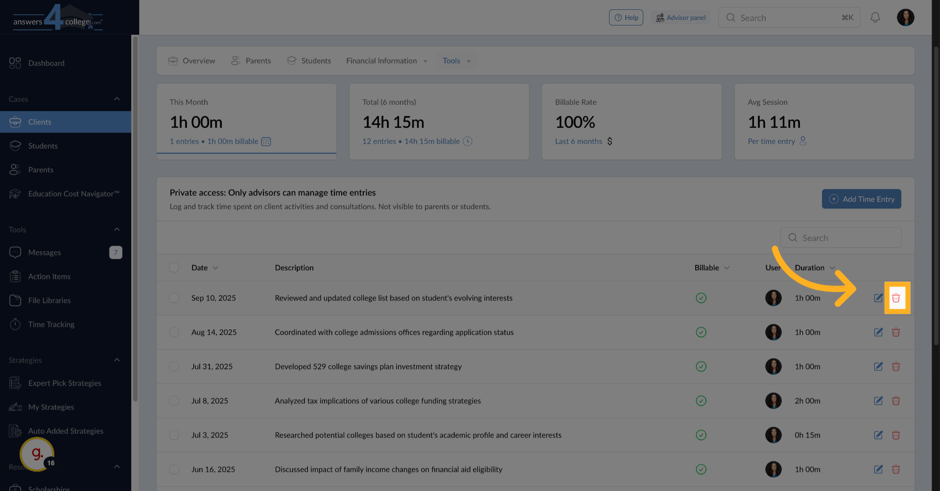 Deleting Time Entries