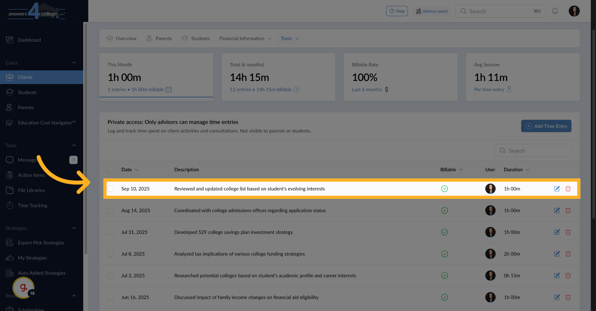 Editing Time Entries