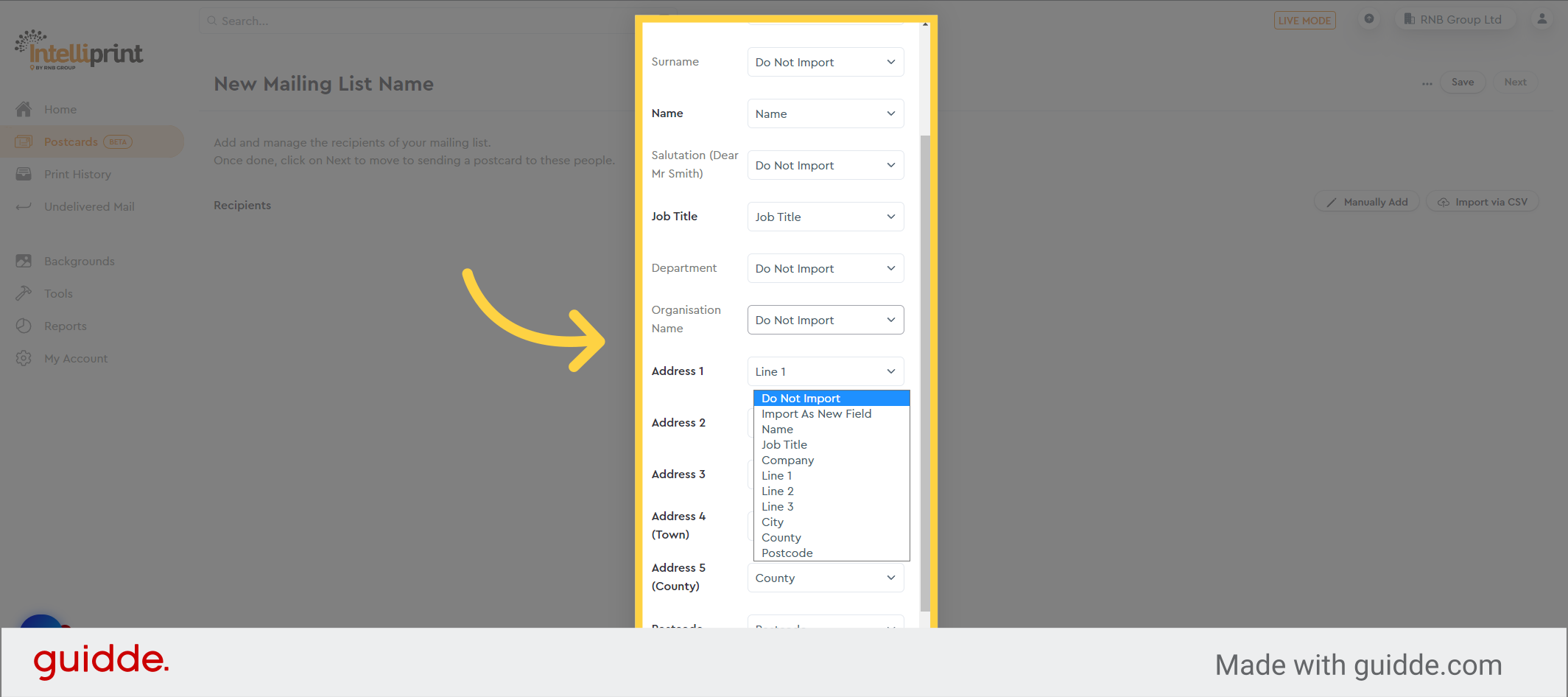 Choose what fields you want to import from your csv