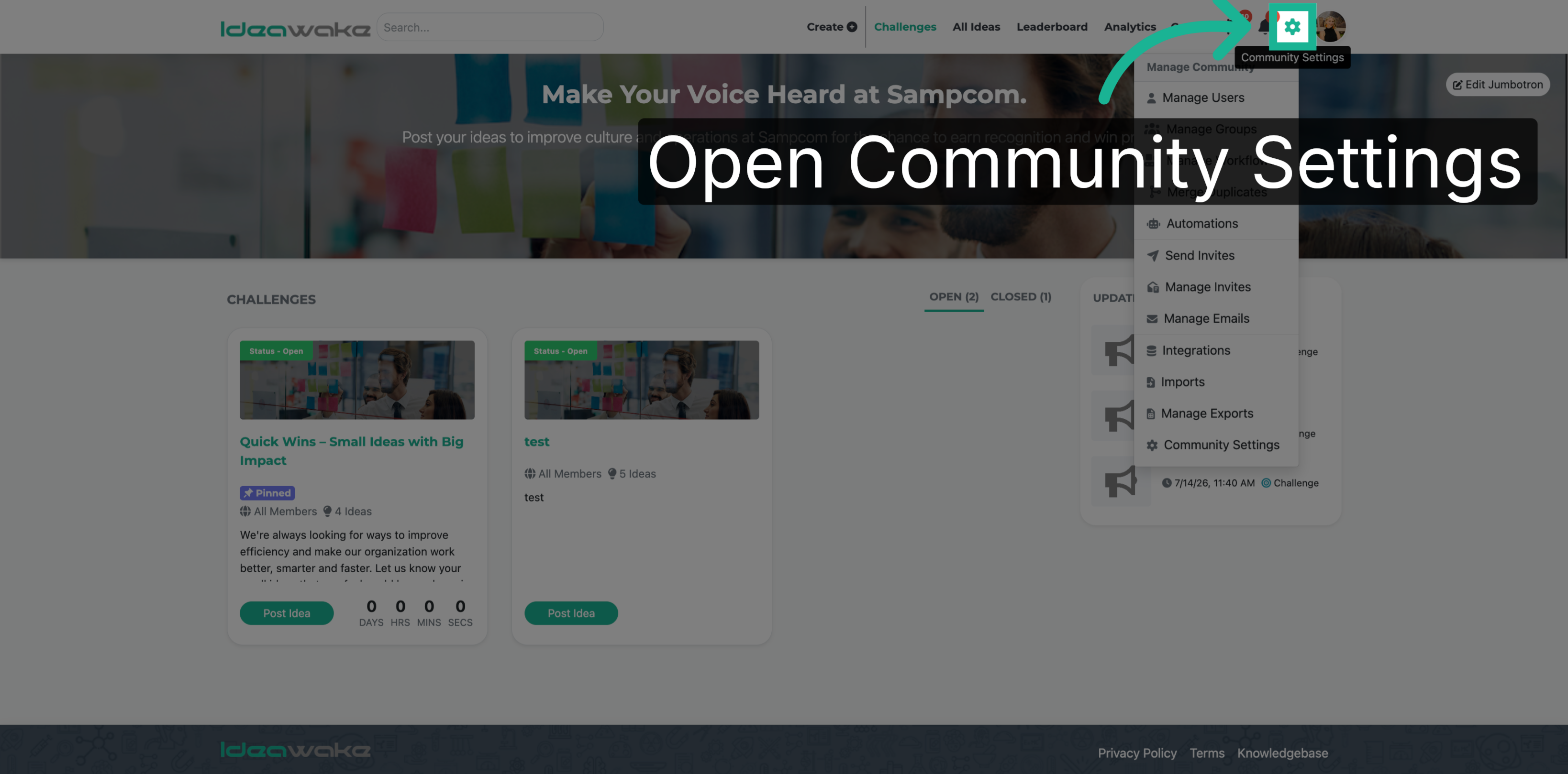 Access Community Settings Menu