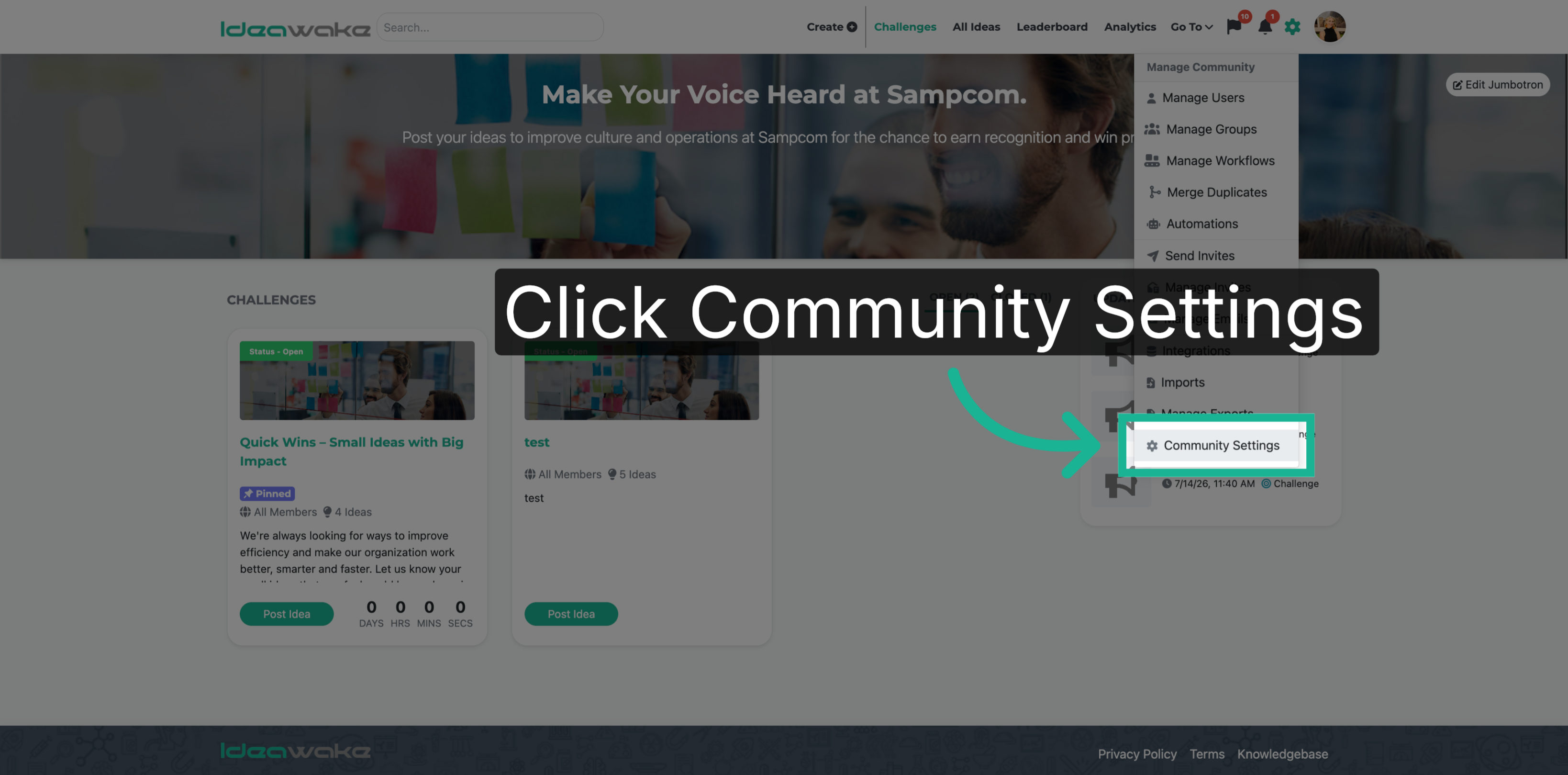 Open Community Settings Section