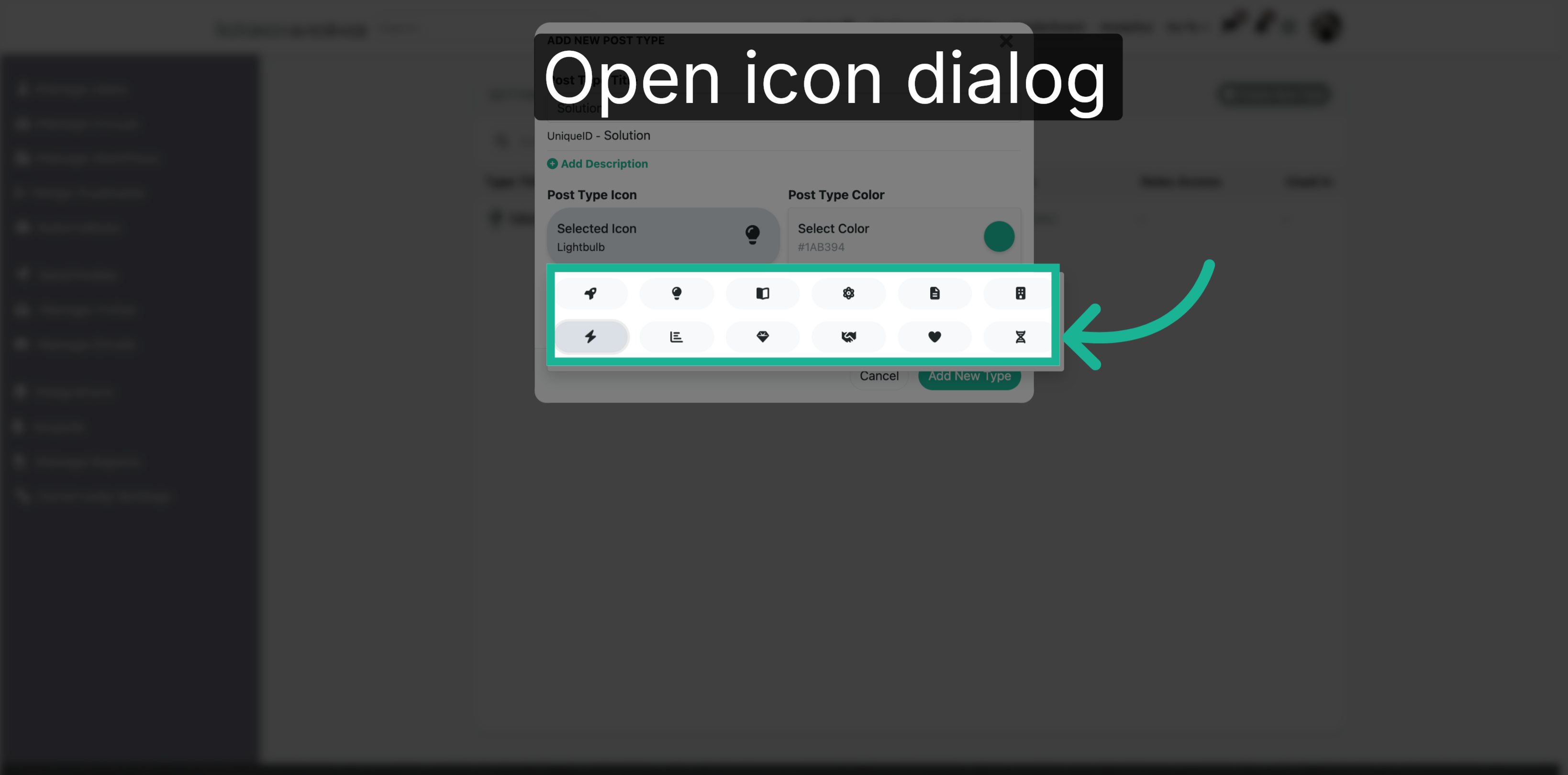 Open Icon Selection Dialog