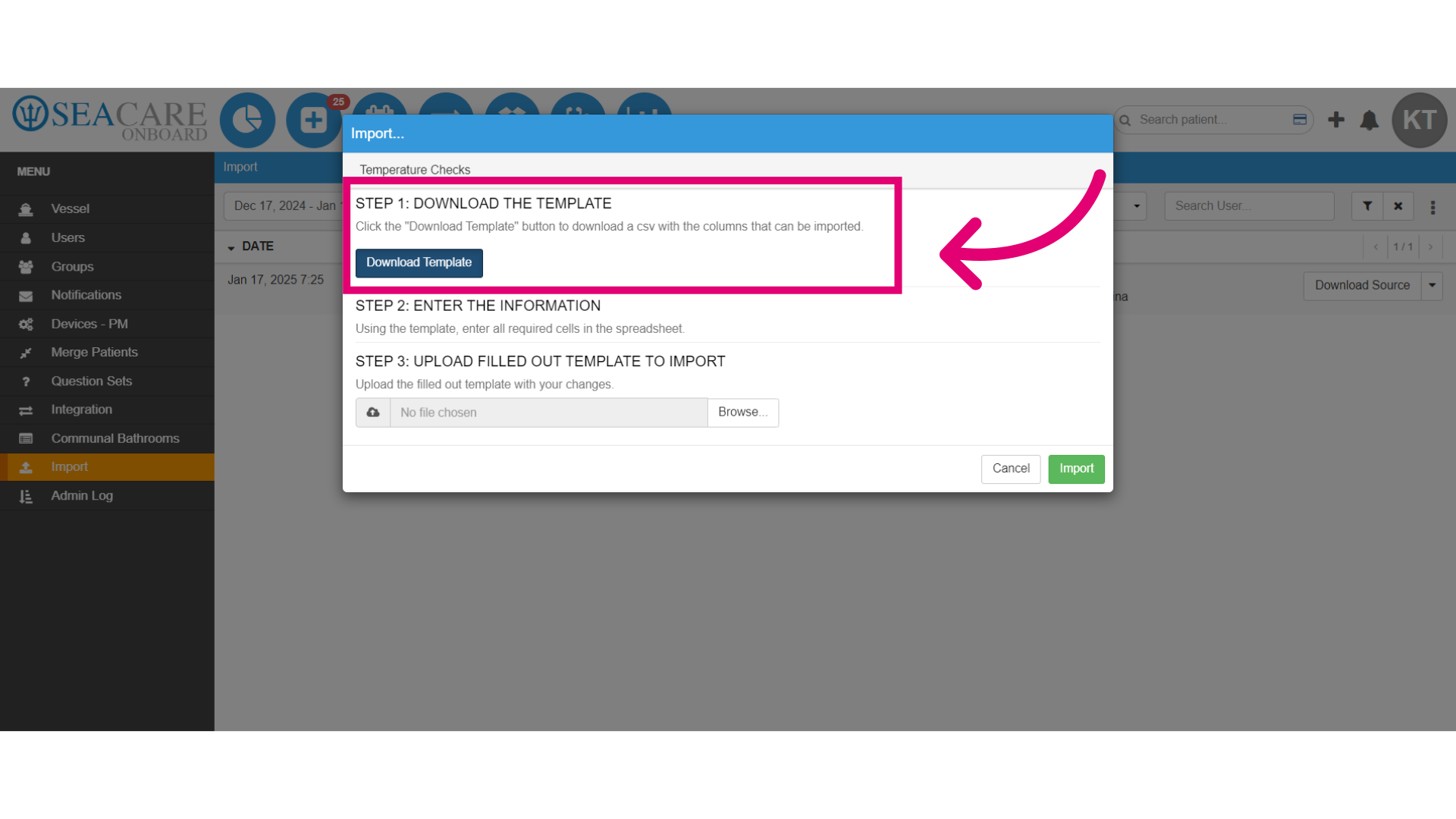 Click on the 'Download Template' button