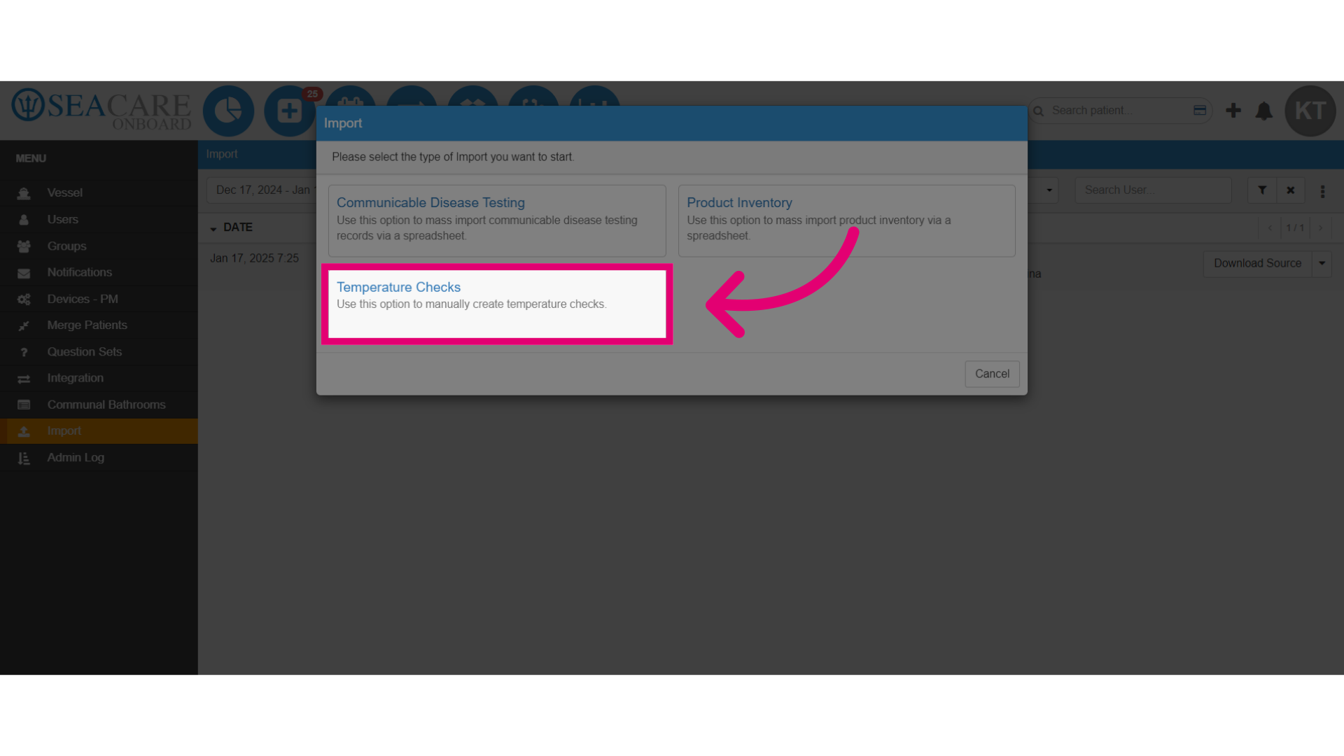 Choose the 'Temperature Checks' option