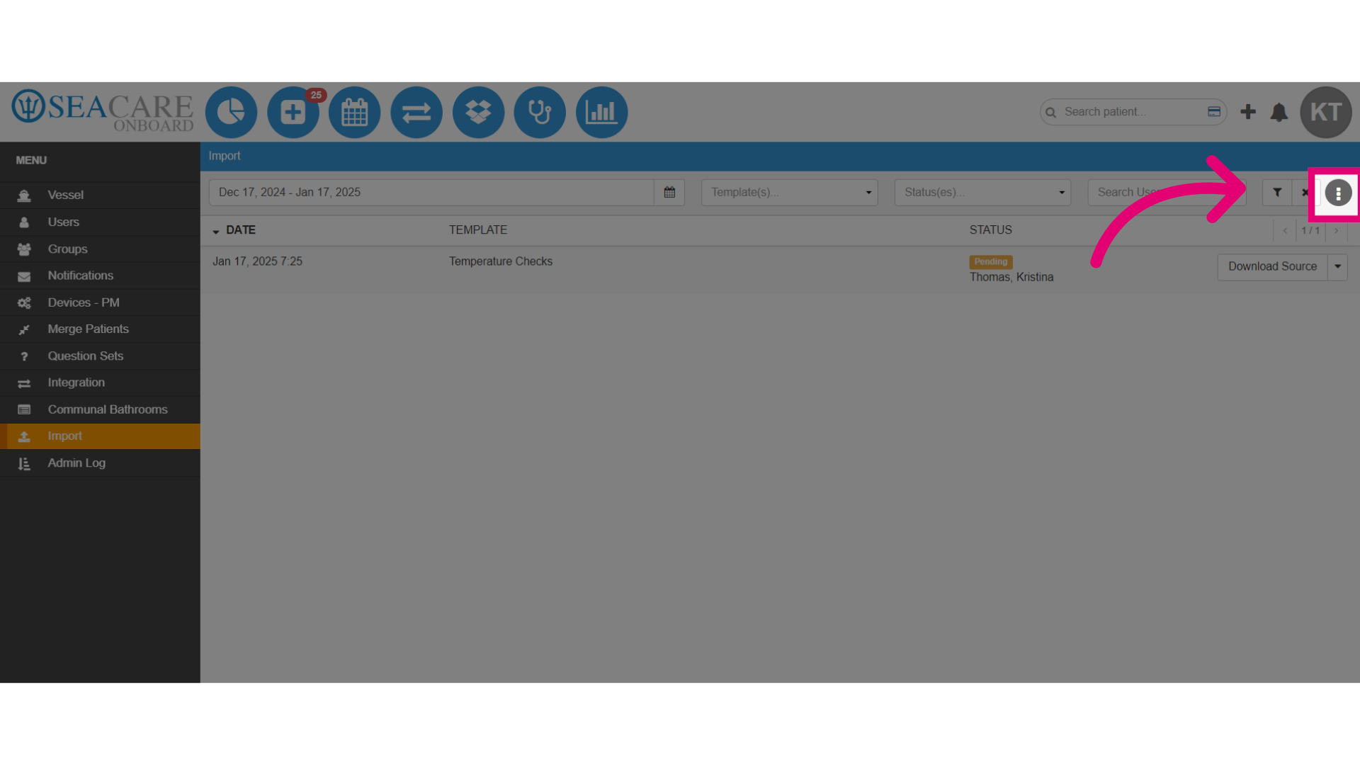 Select the 'Import' function