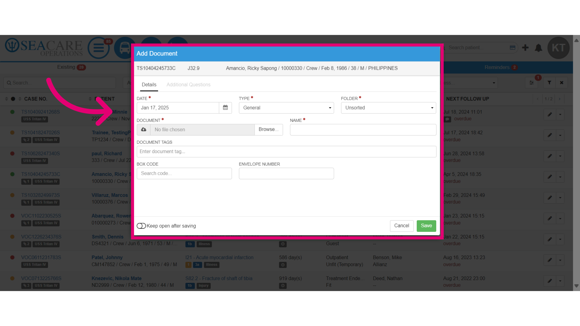Complete the required fields for uploading the document